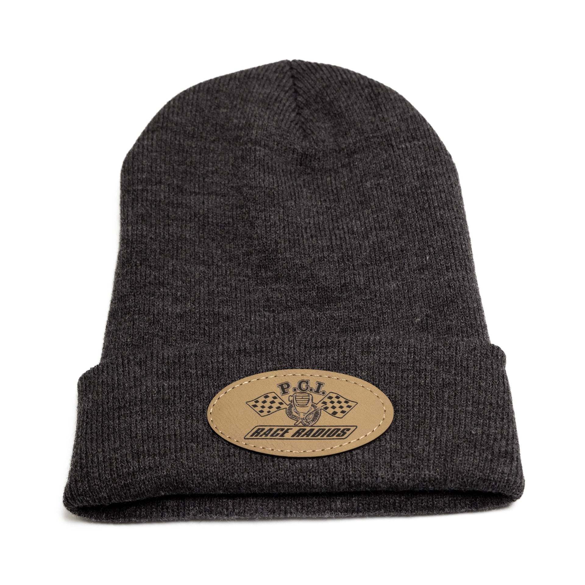 Charcoal gray PCI Racer Beanie with front PCI logo patch, one size fits most including XL