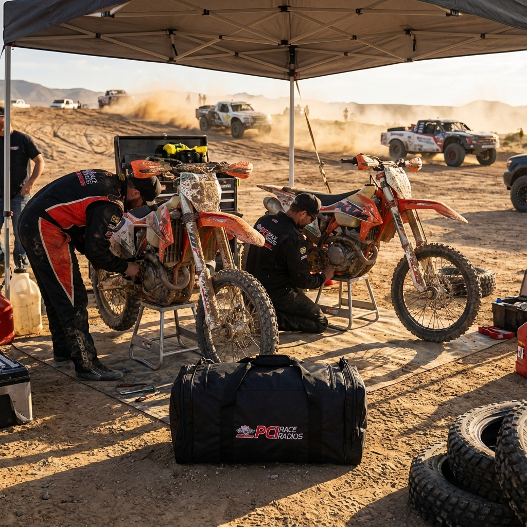 PCI gear bag with dual side pockets and detachable strap for racing and recreational riders