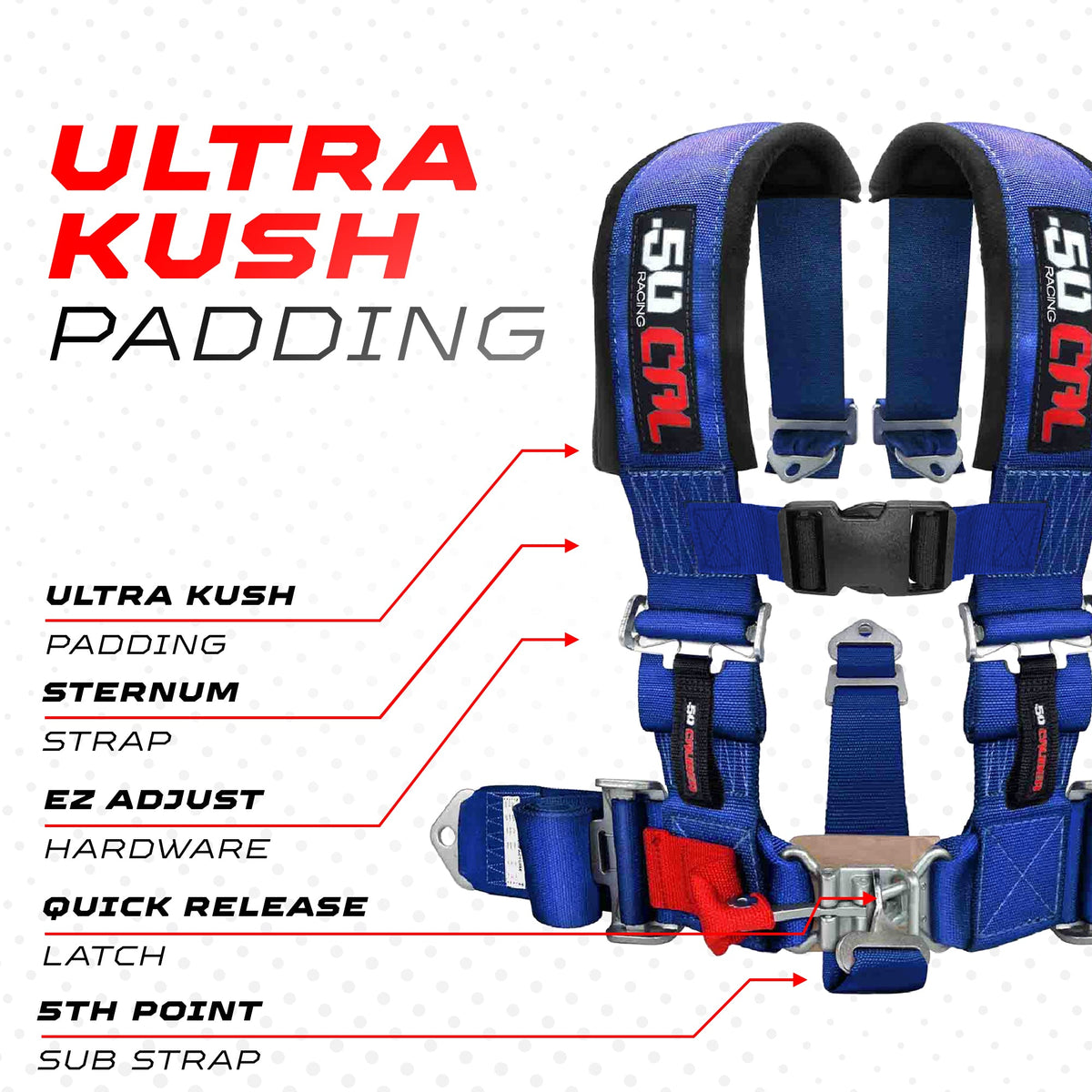 3" 5 Point Racing Harness – Pro Series Race Latch | 50 Caliber Racing