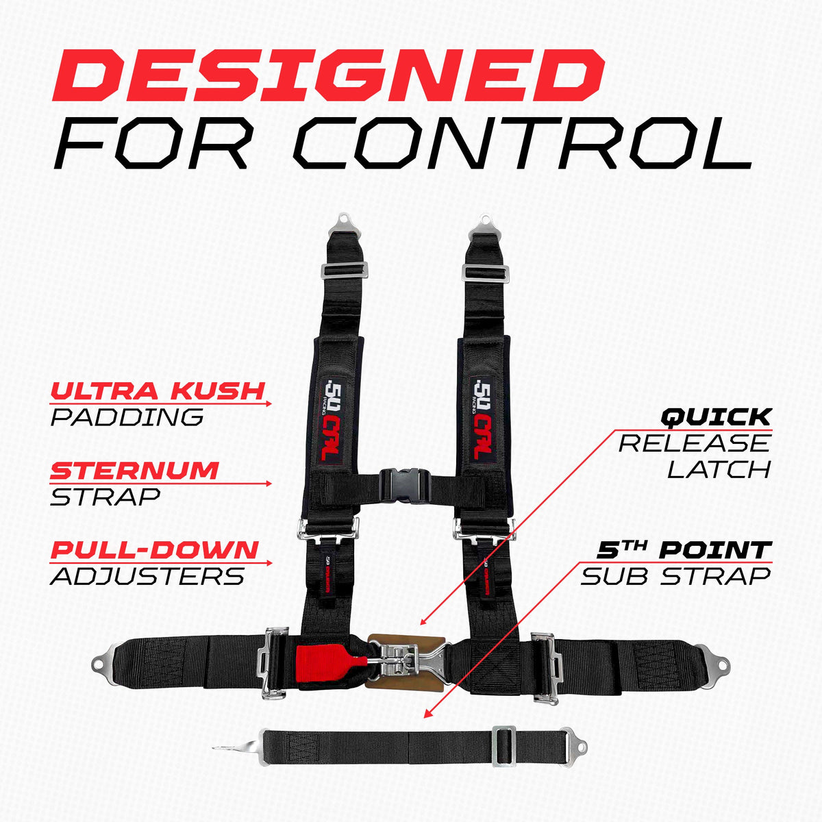 2" 5 Point Racing Harness – Pro Series Race Latch | 50 Caliber Racing