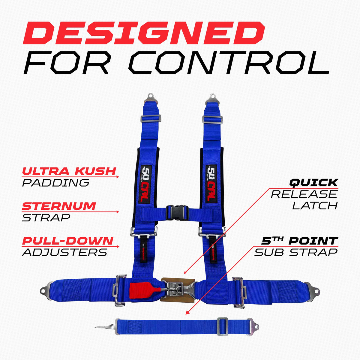 3" 5 Point Racing Harness – Pro Series Race Latch | 50 Caliber Racing