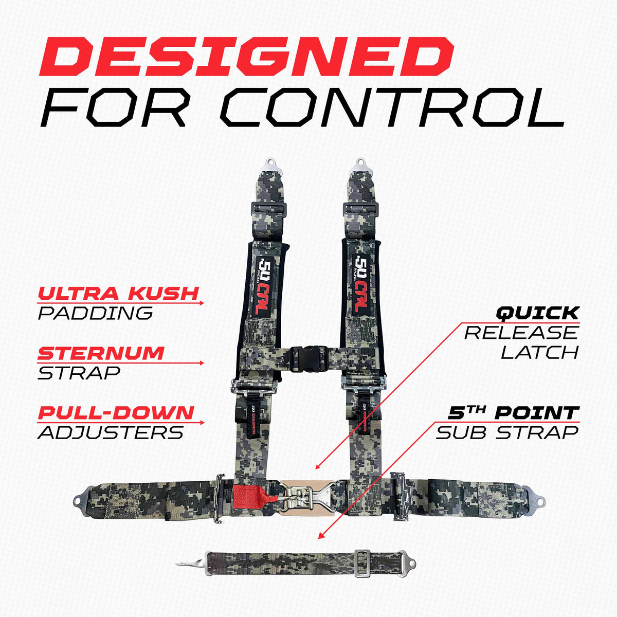 3" 5 Point Racing Harness – Pro Series Race Latch | 50 Caliber Racing