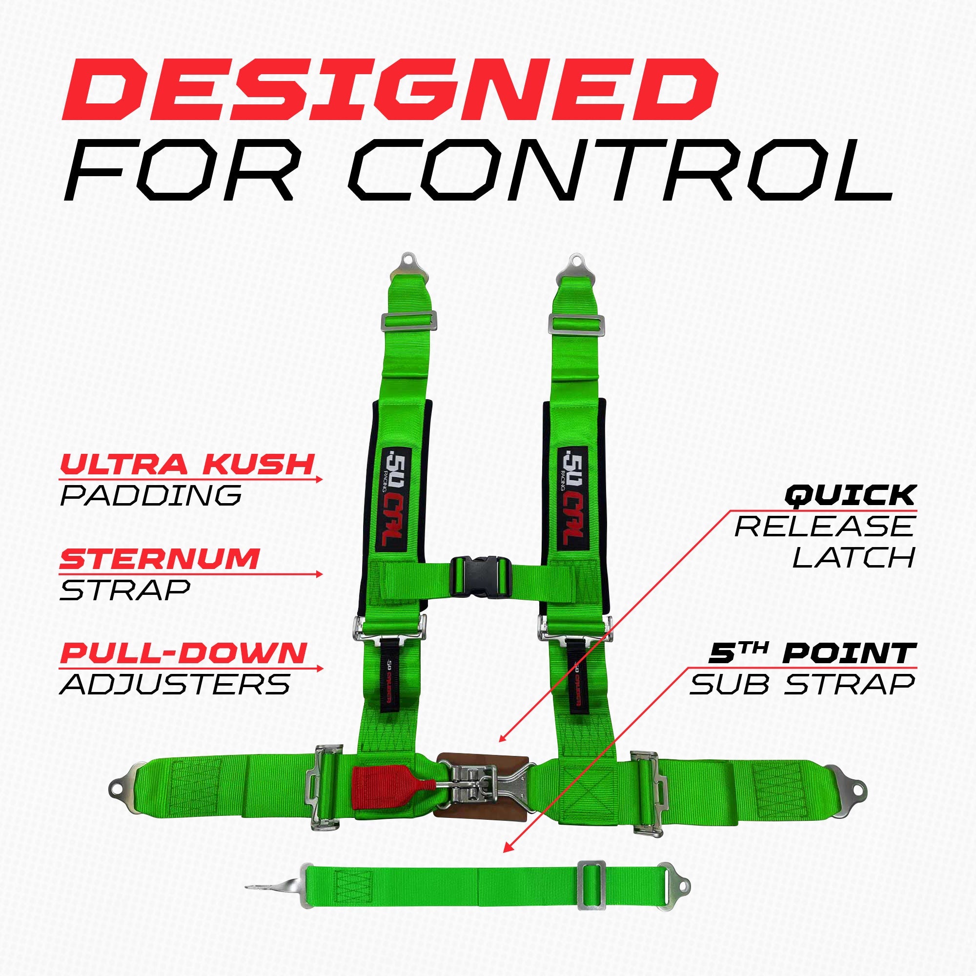 2" 5 Point Racing Harness – Pro Series Race Latch | 50 Caliber Racing