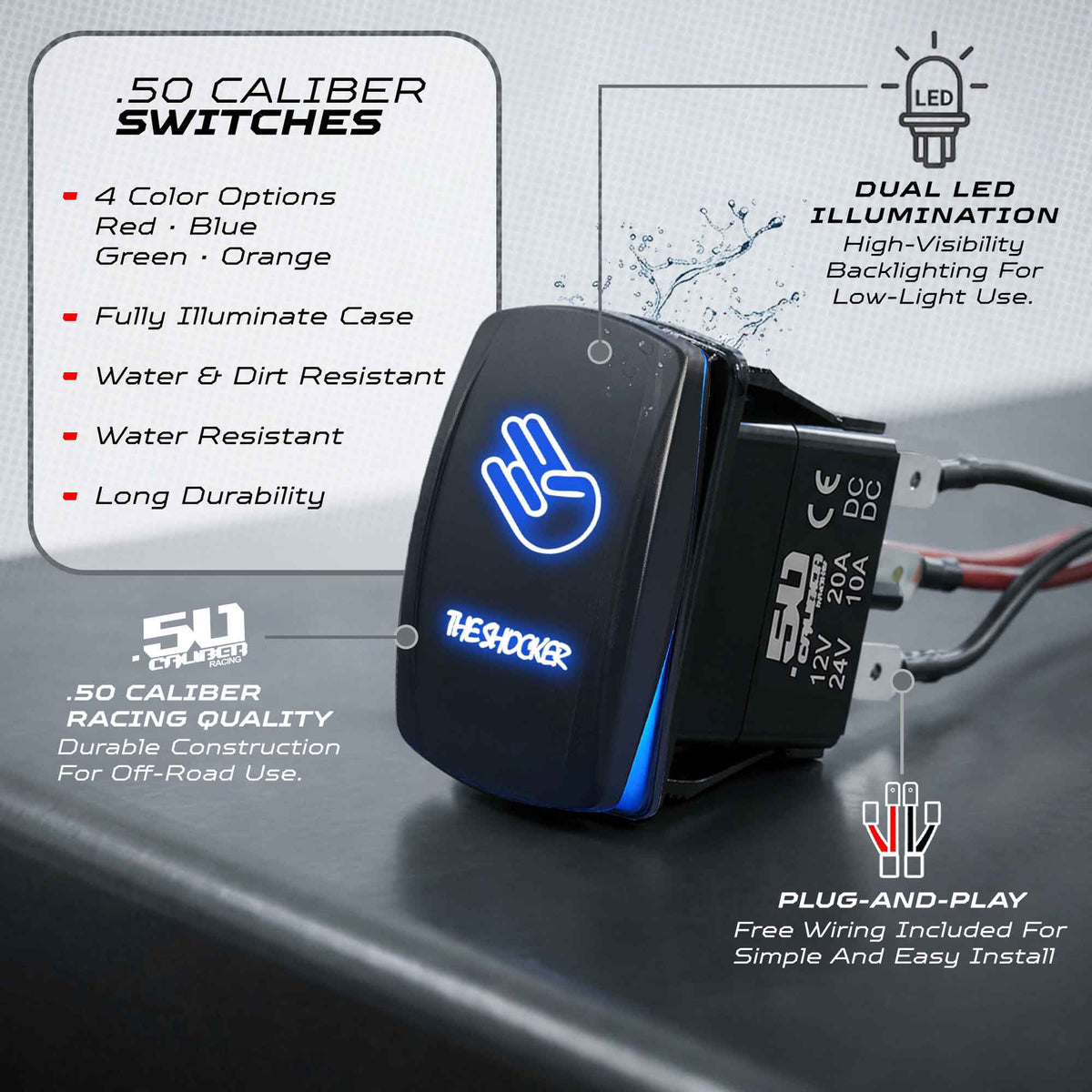 Waterproof Rocker Switch 12v ON/Off, LED Backlit with Etched Design w/Toggle Switch 12v - UTV, Auto, Boat 20A Variation