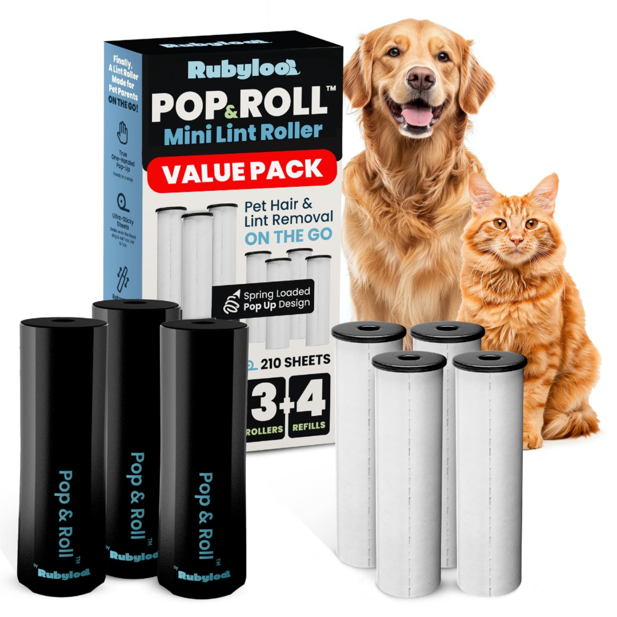 Retractable Mini Lint Roller for Pet Hair with 2 Refills