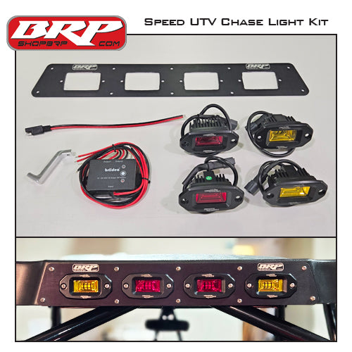 Speed UTV Chase Light Kit mounted on roof with flush mount LED pods and programmable flasher unit