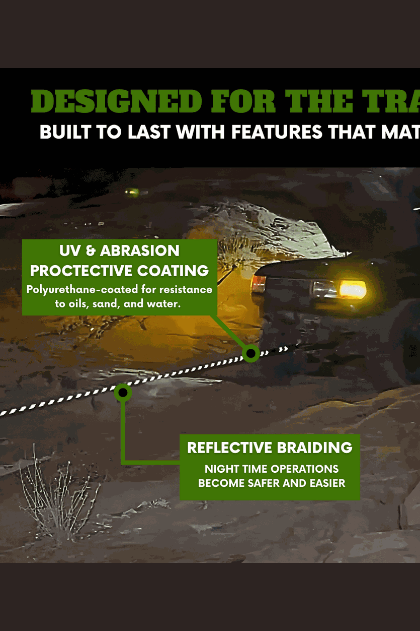 Sprinter Van recovery gear with UV protection and reflective braiding for safe off-road adventures.