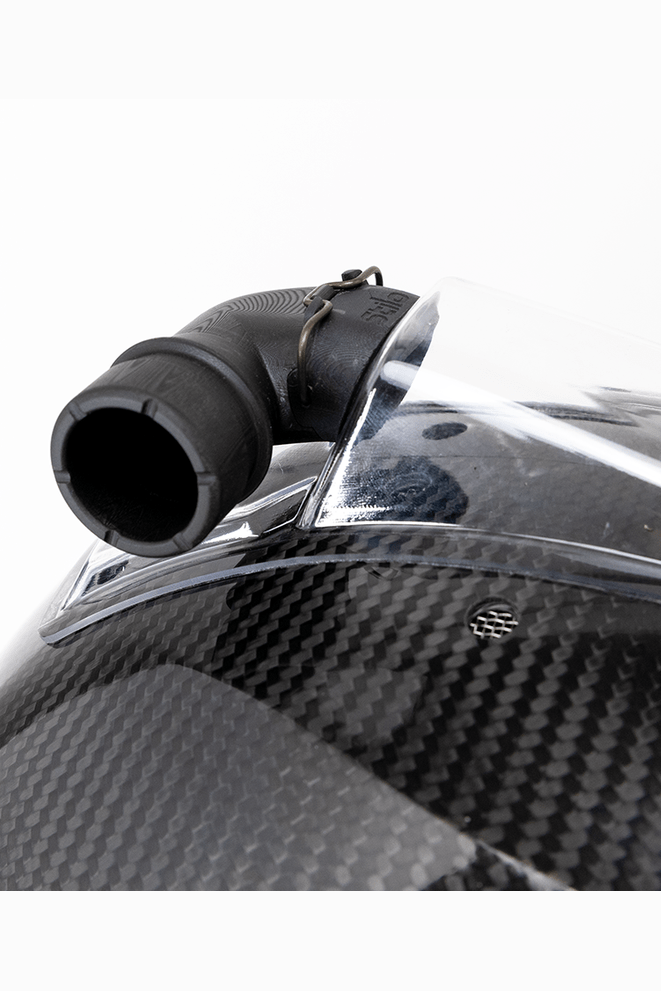 Stilo 90 Degree Modular Air Inlet 4613 on carbon fiber vehicle component.