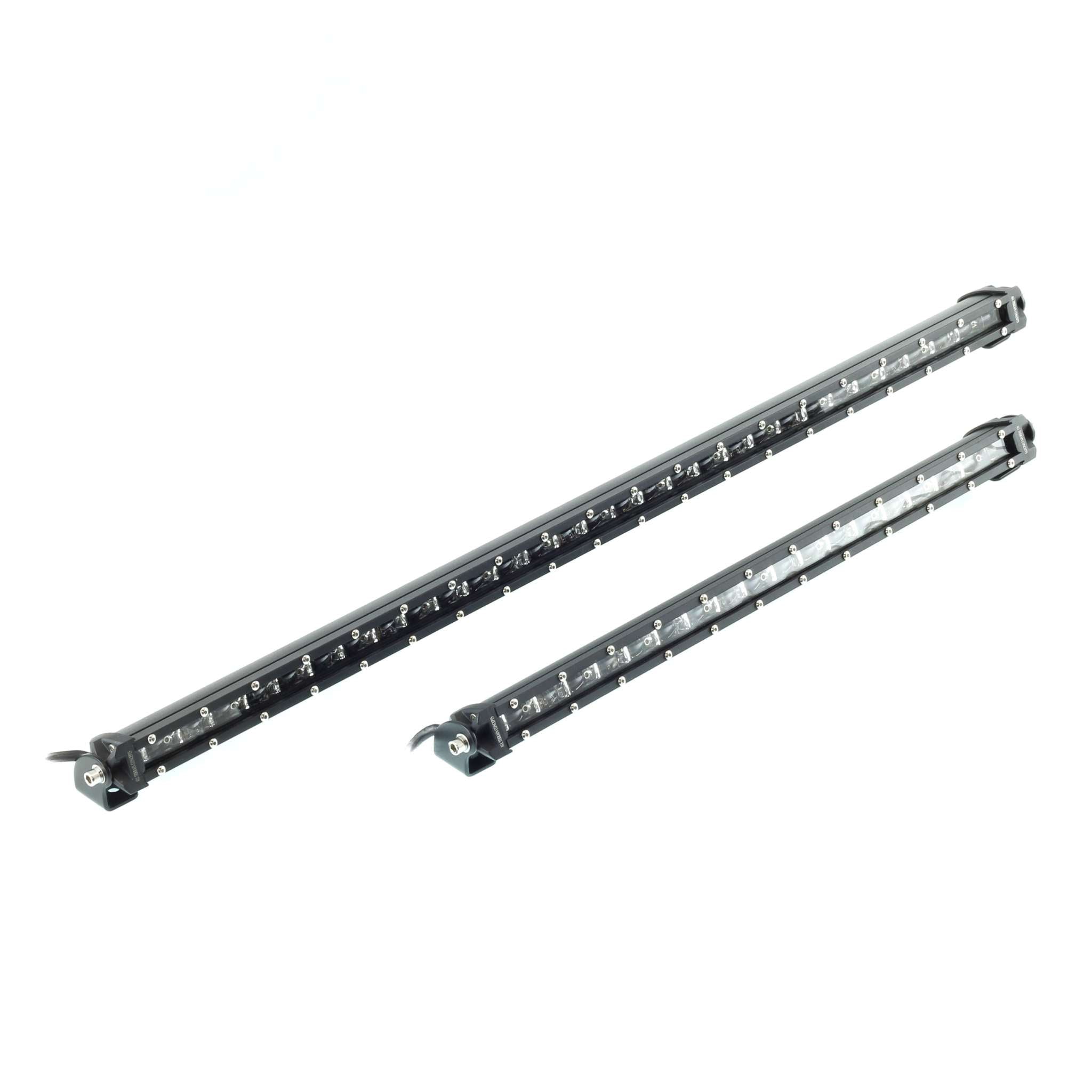 two black Super Slim Series LED light bars with aluminum housing and polycarbonate lens on white background