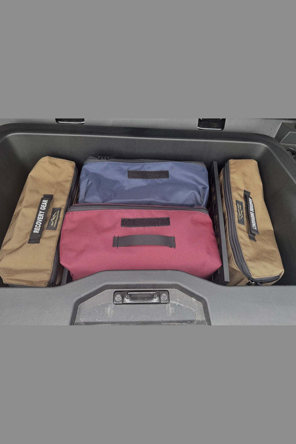 Tesla Cyber Truck Back Trunk Bags organized inside truck trunk storage compartments