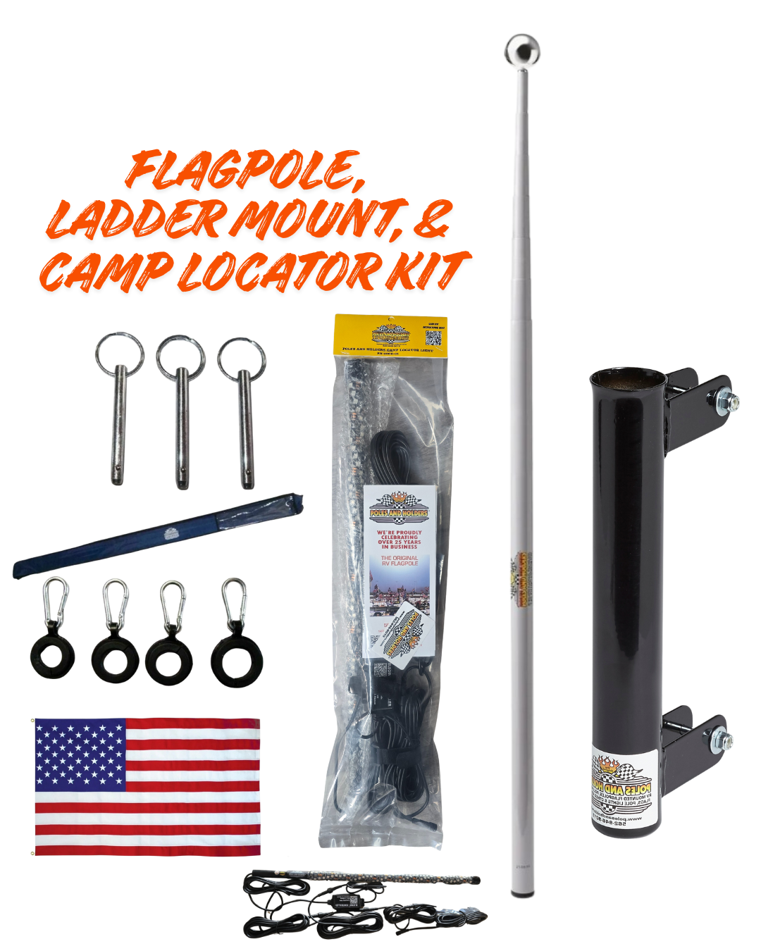RV Telescopic Flagpole + Ladder Mount + 30" Poles & Holders Locator Kit