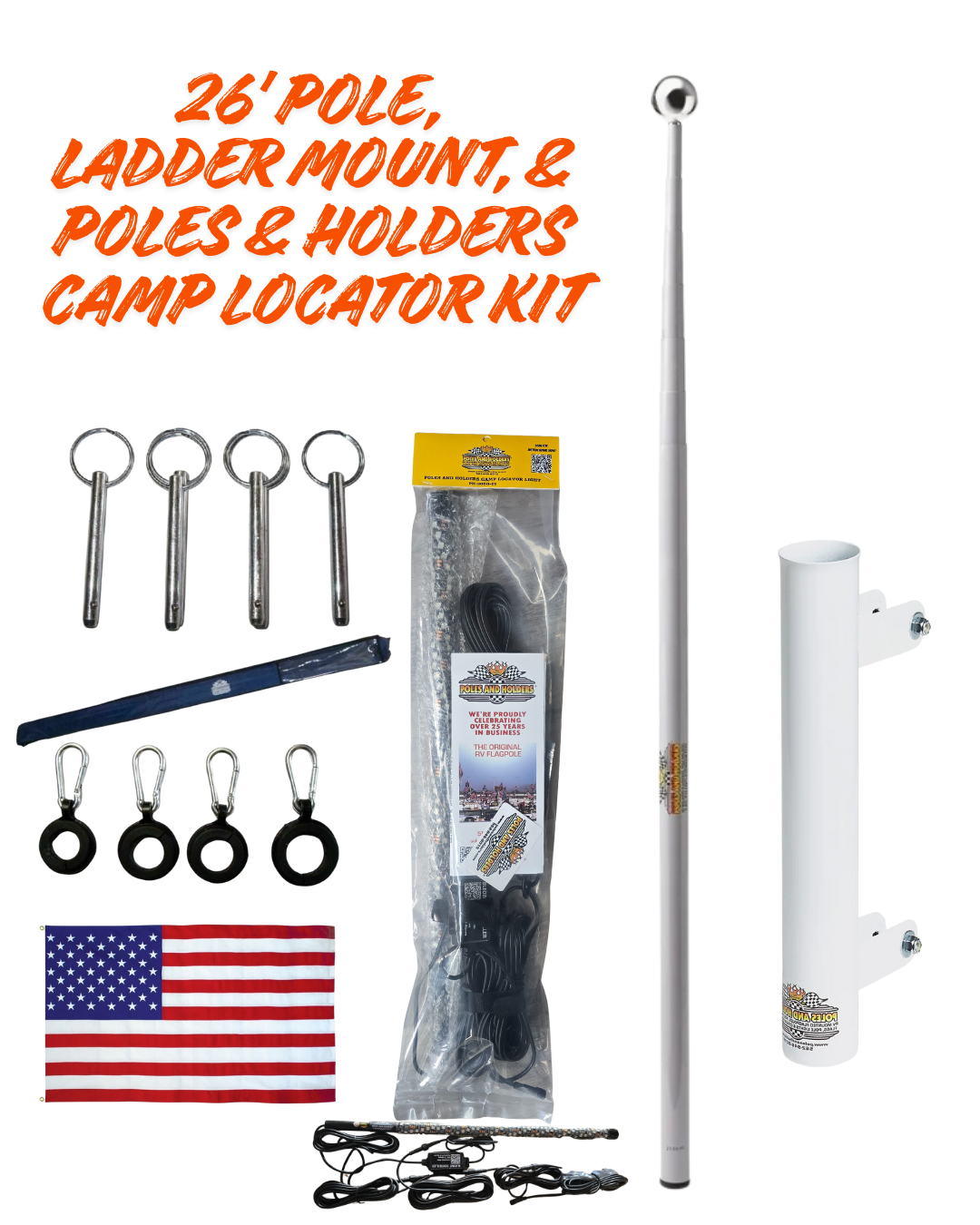 RV Telescopic Flagpole + Ladder Mount + 30" Poles & Holders Locator Kit
