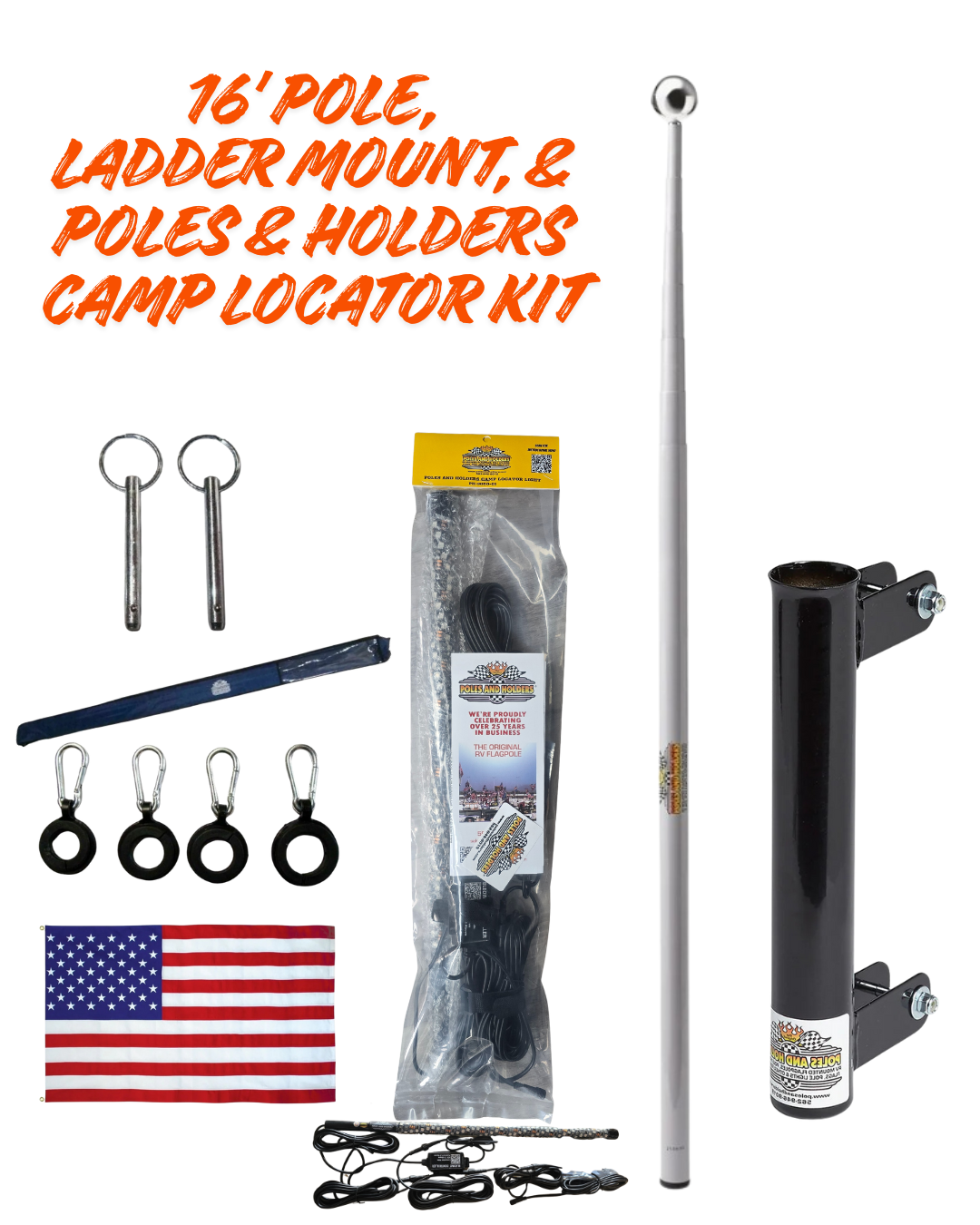 RV Telescopic Flagpole + Ladder Mount + 30" Poles & Holders Locator Kit