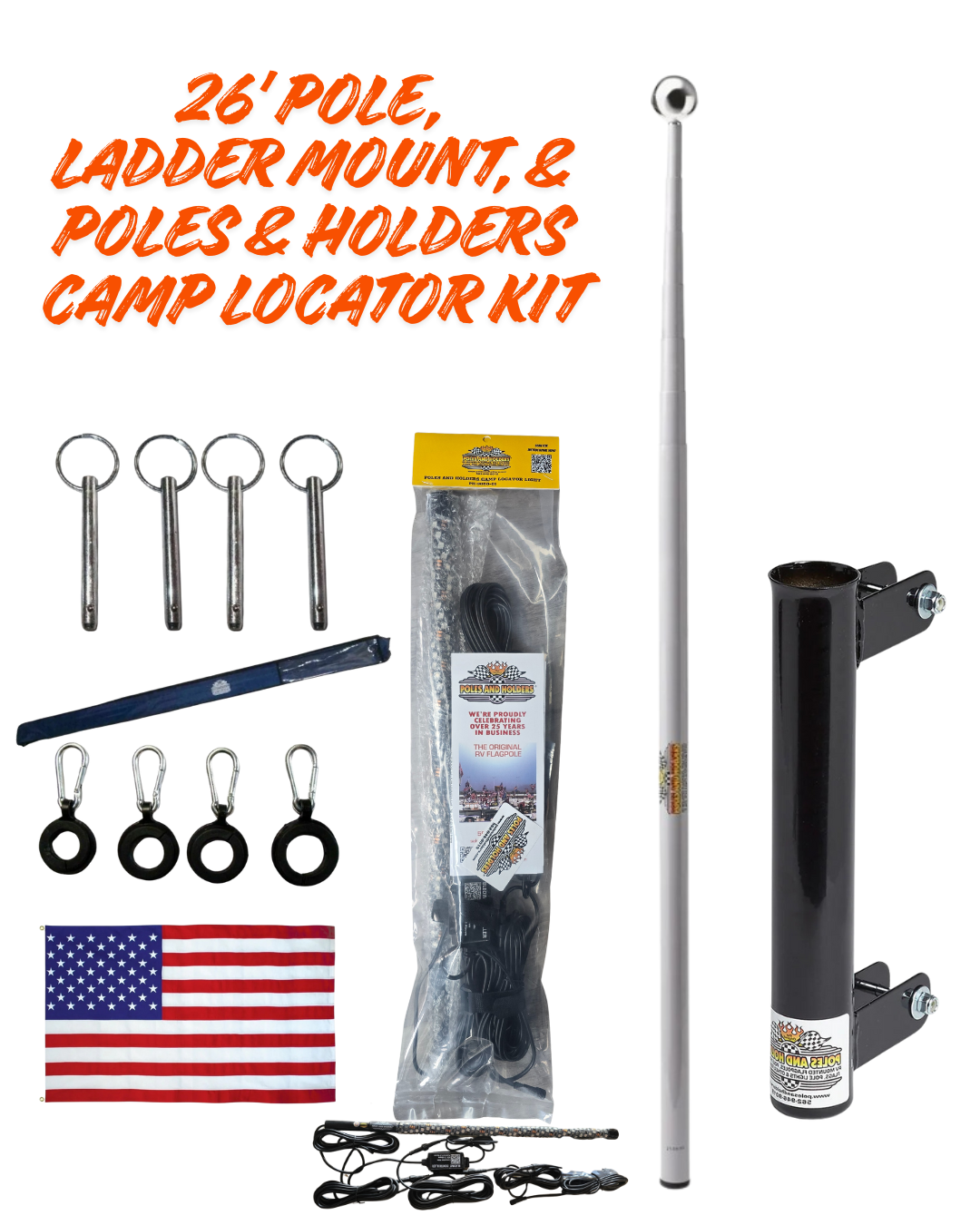 RV Telescopic Flagpole + Ladder Mount + 30" Poles & Holders Locator Kit