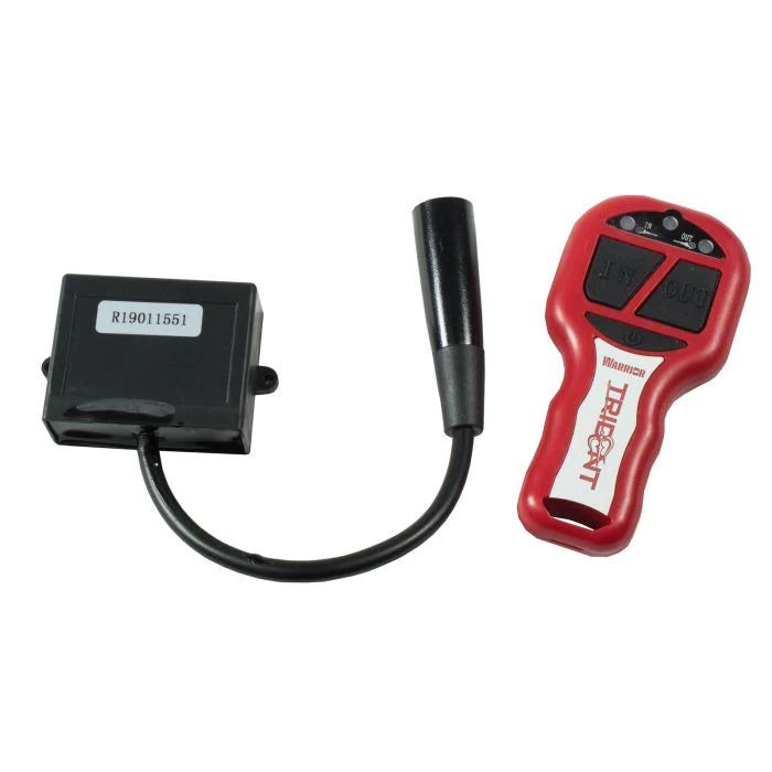 Trident 2.4G Wireless winch control remote with plug and play receiver in red and black casing, IP67 rated for reliable off-road use