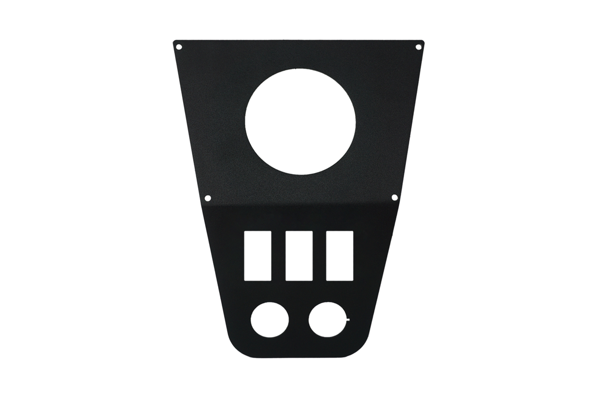 Black RZR Pro Series head unit mount panel with multiple cutouts for switches and outlets