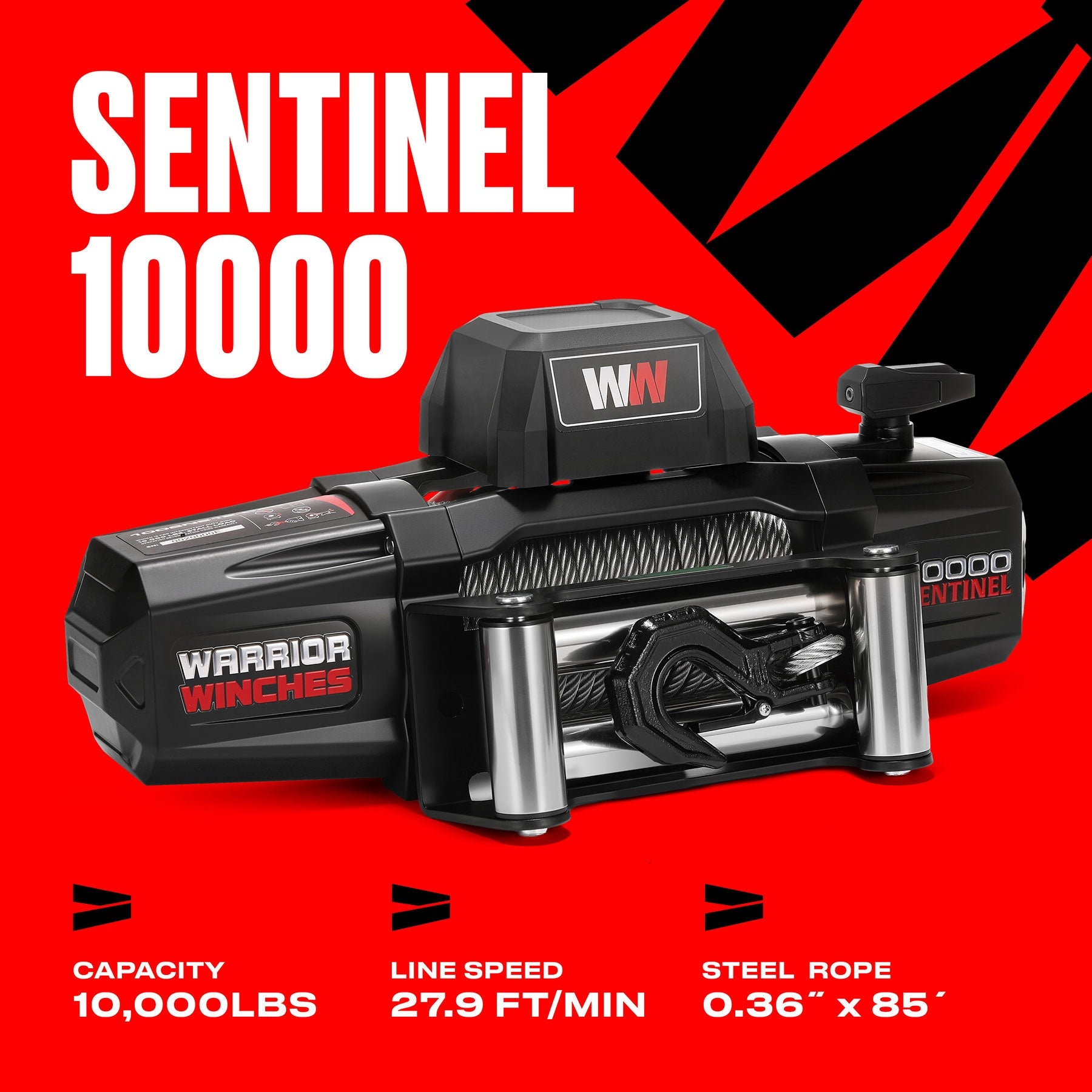 Sentinel 10,000lb Electric Winch - 12v Steel Rope