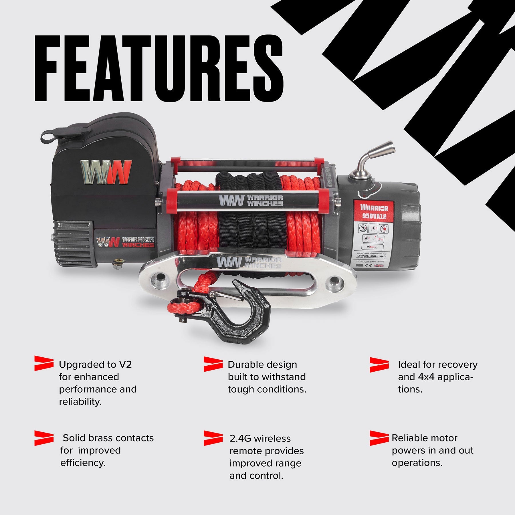 Samurai 10,000lb 12v Electric Winch - Synthetic Rope