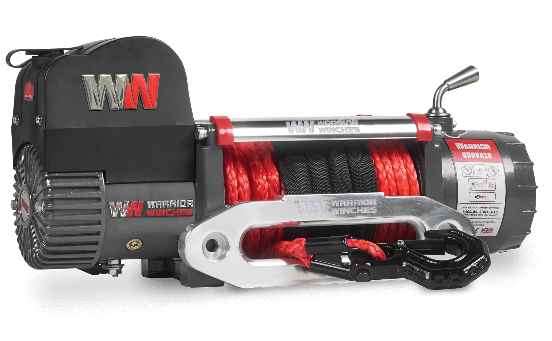 Samurai 10,000lb 12v electric winch with synthetic red rope and heavy-duty steel housing