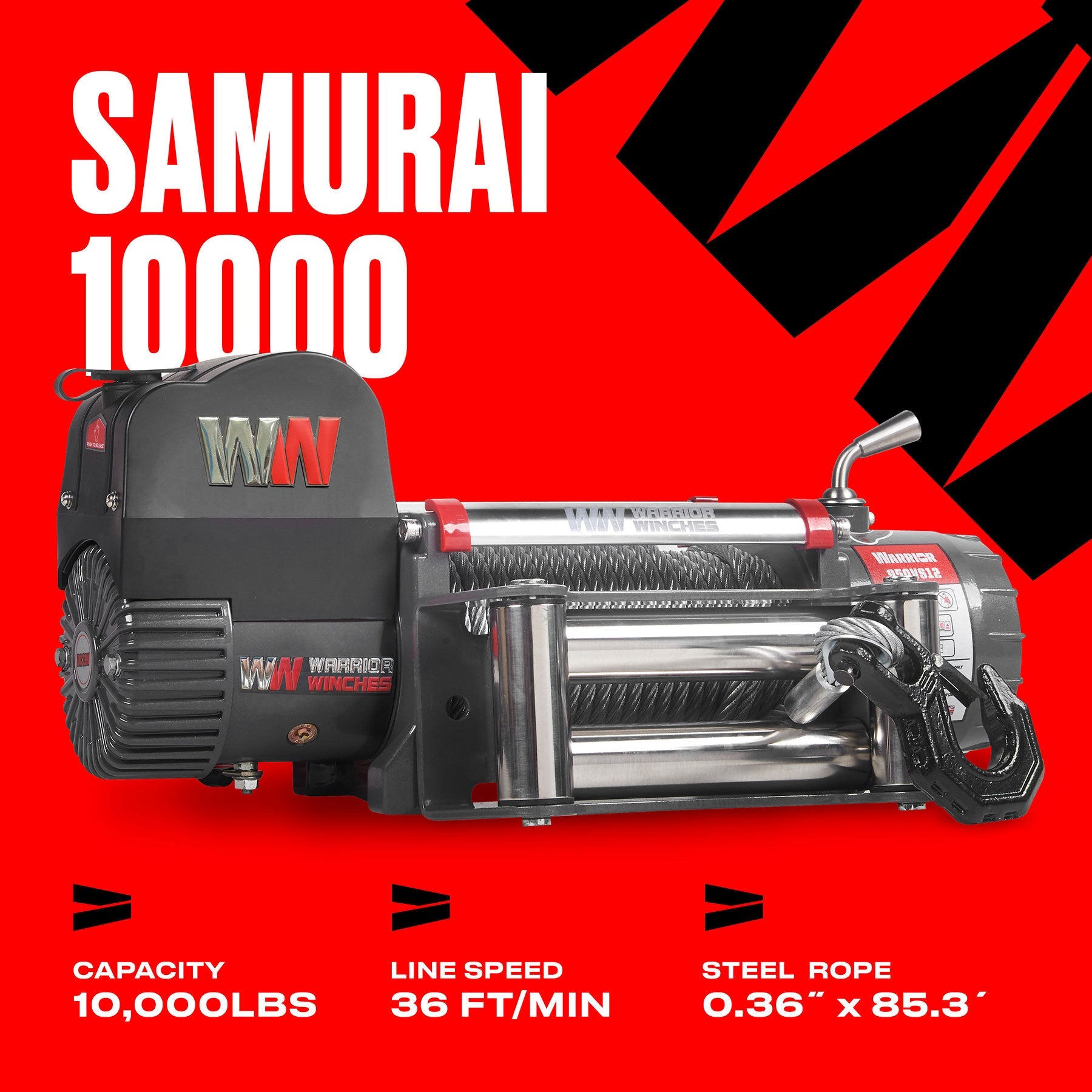 Samurai 10,000lb 12v Electric Winch - Steel Rope