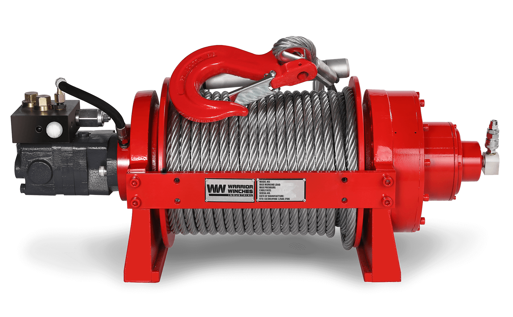 JR10 22,000lb (10 Ton) Industrial Hydraulic Winch - Steel Rope