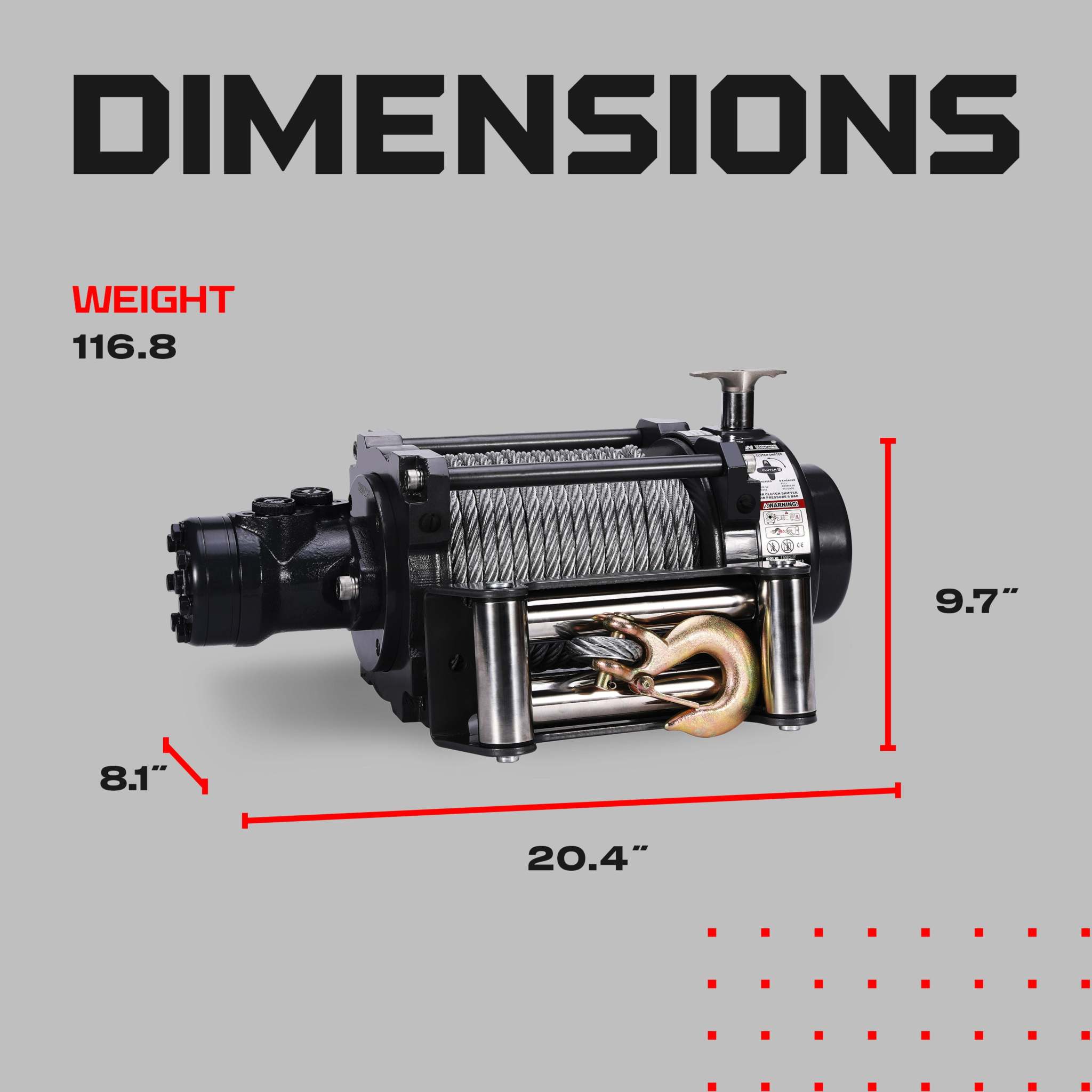 NH 10,000 LB Industrial Hydraulic Winch - Steel Rope | Compact