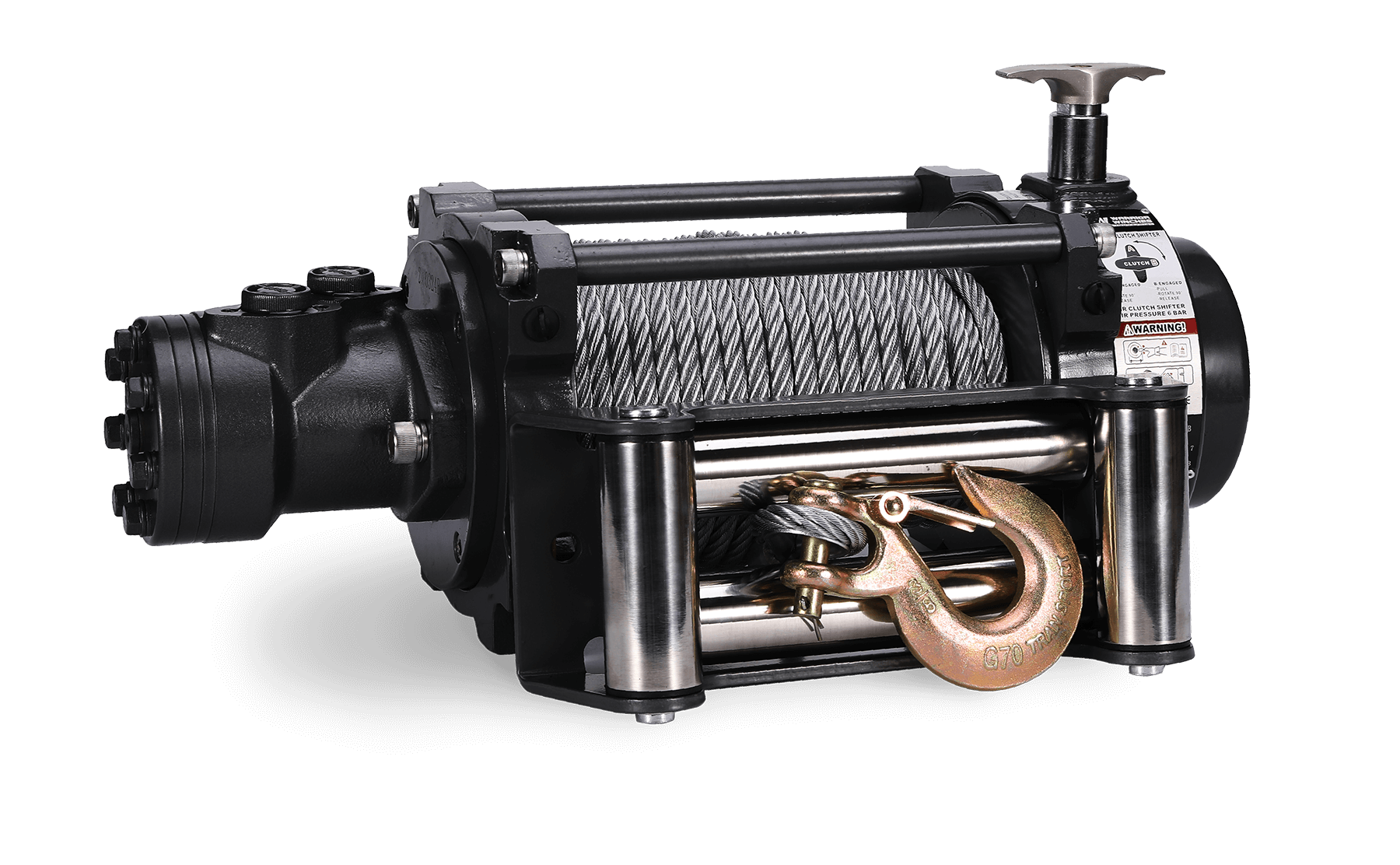 NH 10,000lb industrial hydraulic winch with steel rope and heavy-duty hook for powerful load pulling