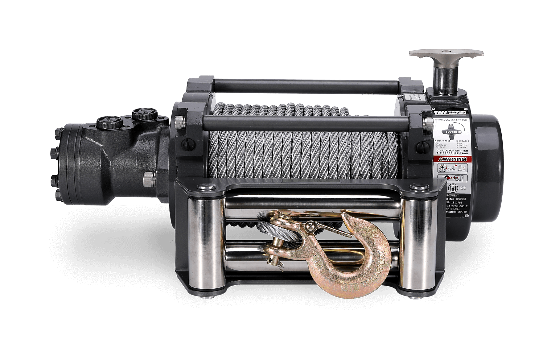 NH 10,000 LB Industrial Hydraulic Winch - Steel Rope | Compact