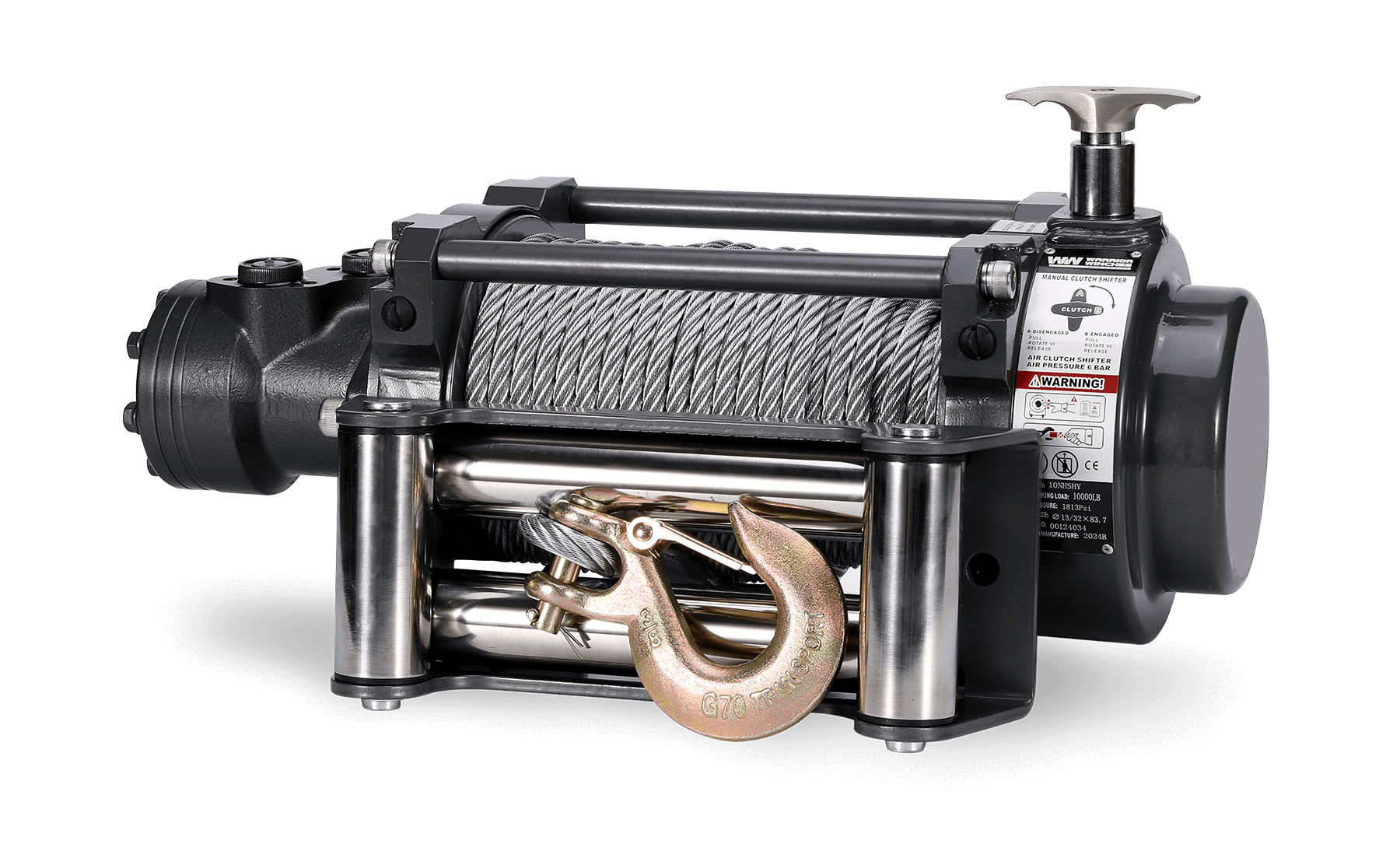NH 10,000 LB Industrial Hydraulic Winch - Steel Rope | Compact