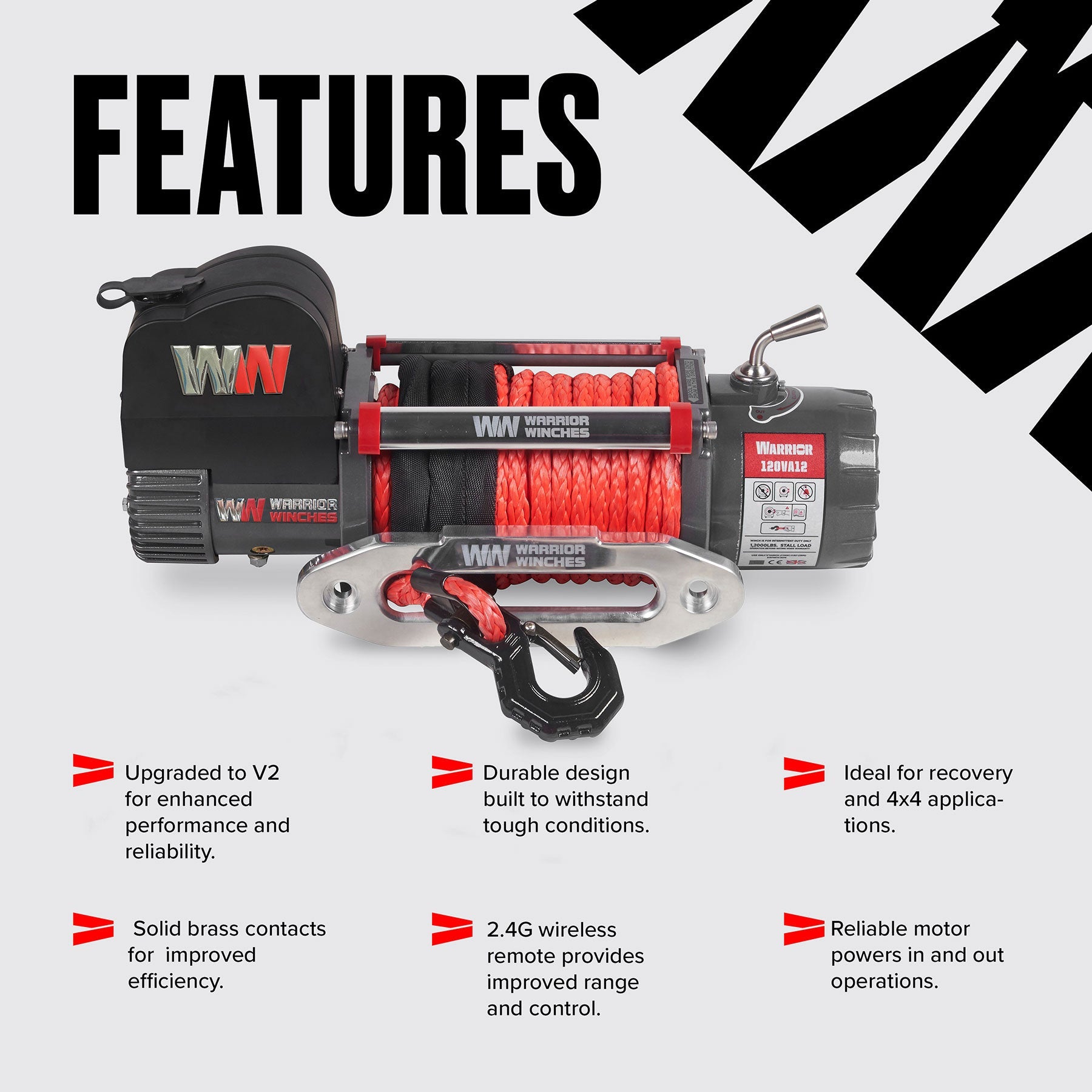 Samurai 12,500lb 12v Electric Winch - Synthetic Rope