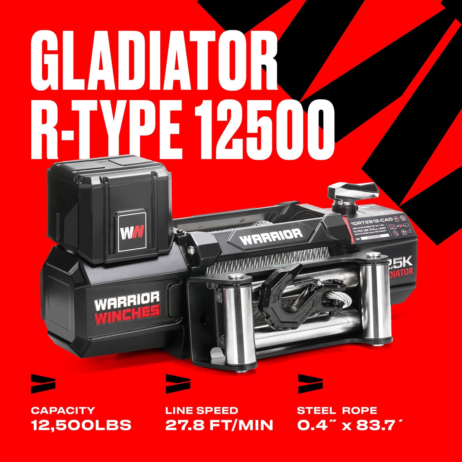 Gladiator V2 R-Type 12,500 Electric Winch - Wire Rope
