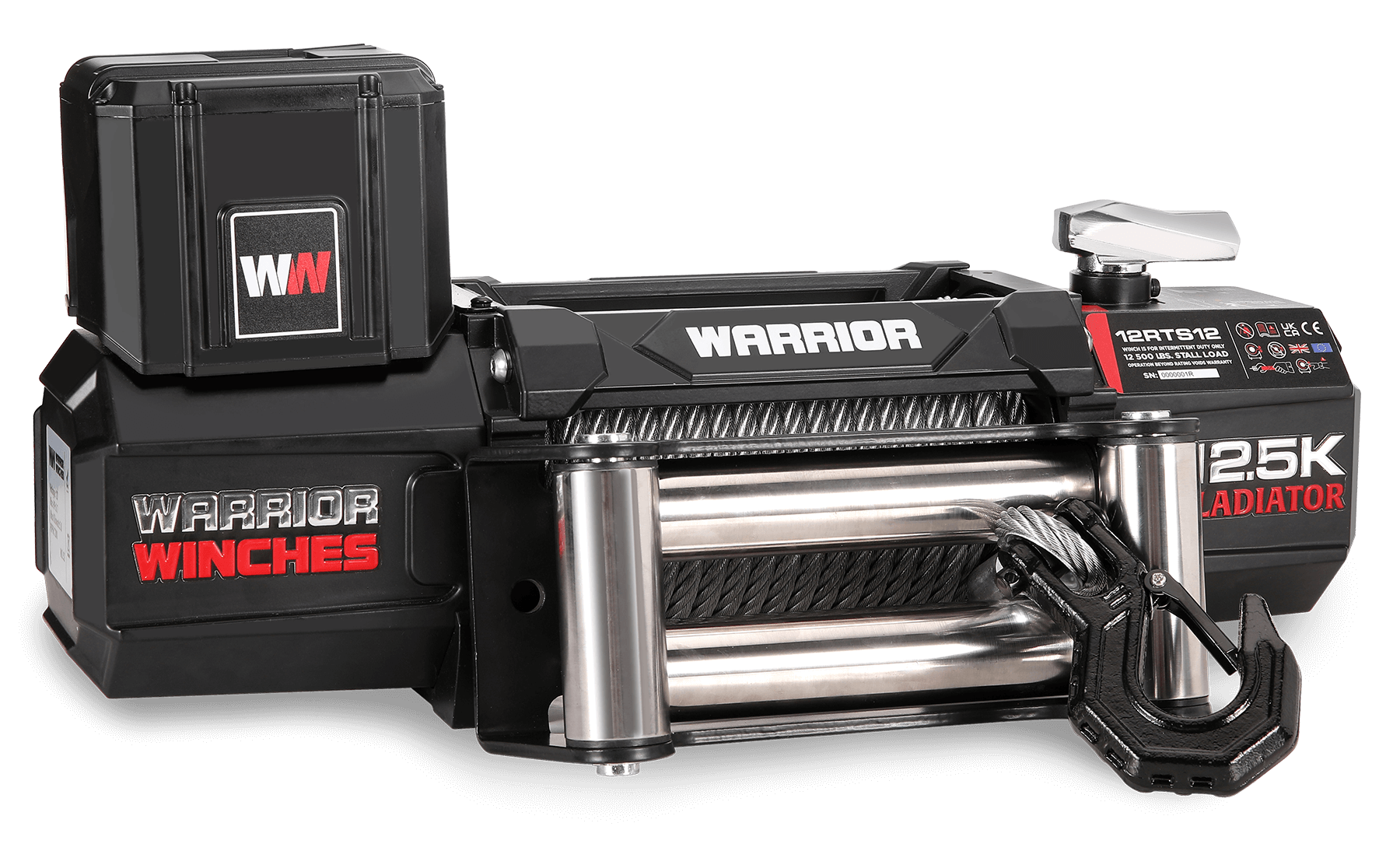 Gladiator R-Type 12,500lb 12v electric winch with steel rope and wireless remote by Warrior Winches