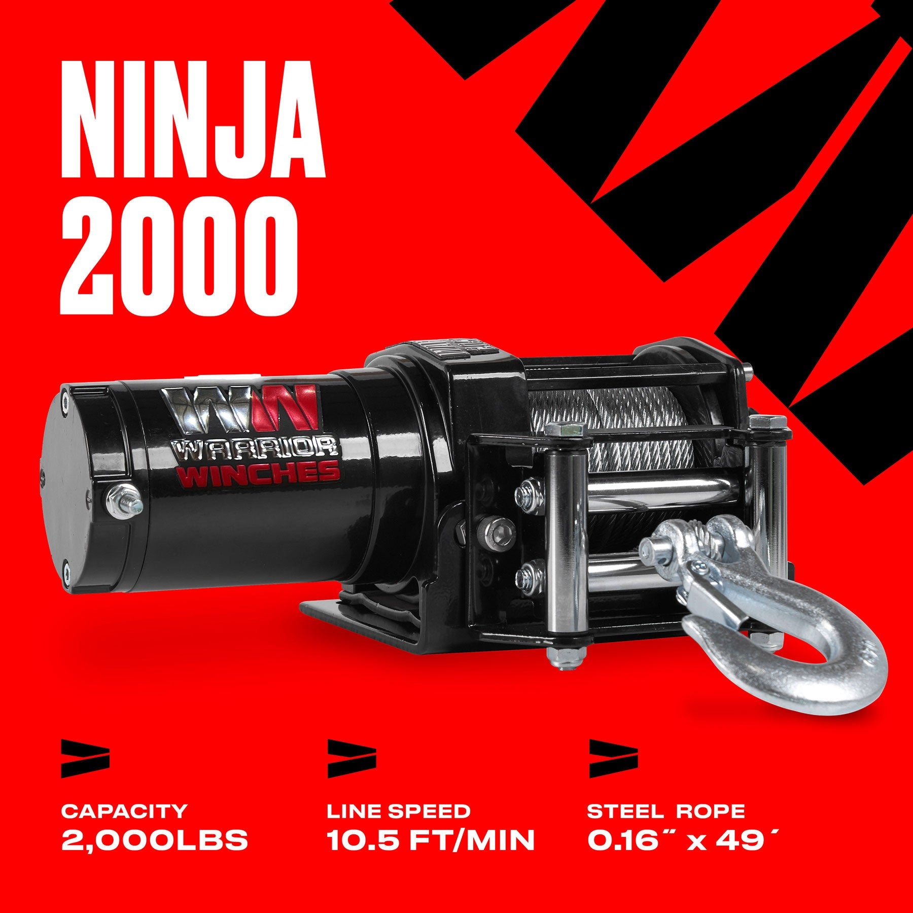 Ninja 2,000lb 12v Electric Winch - Steel Rope