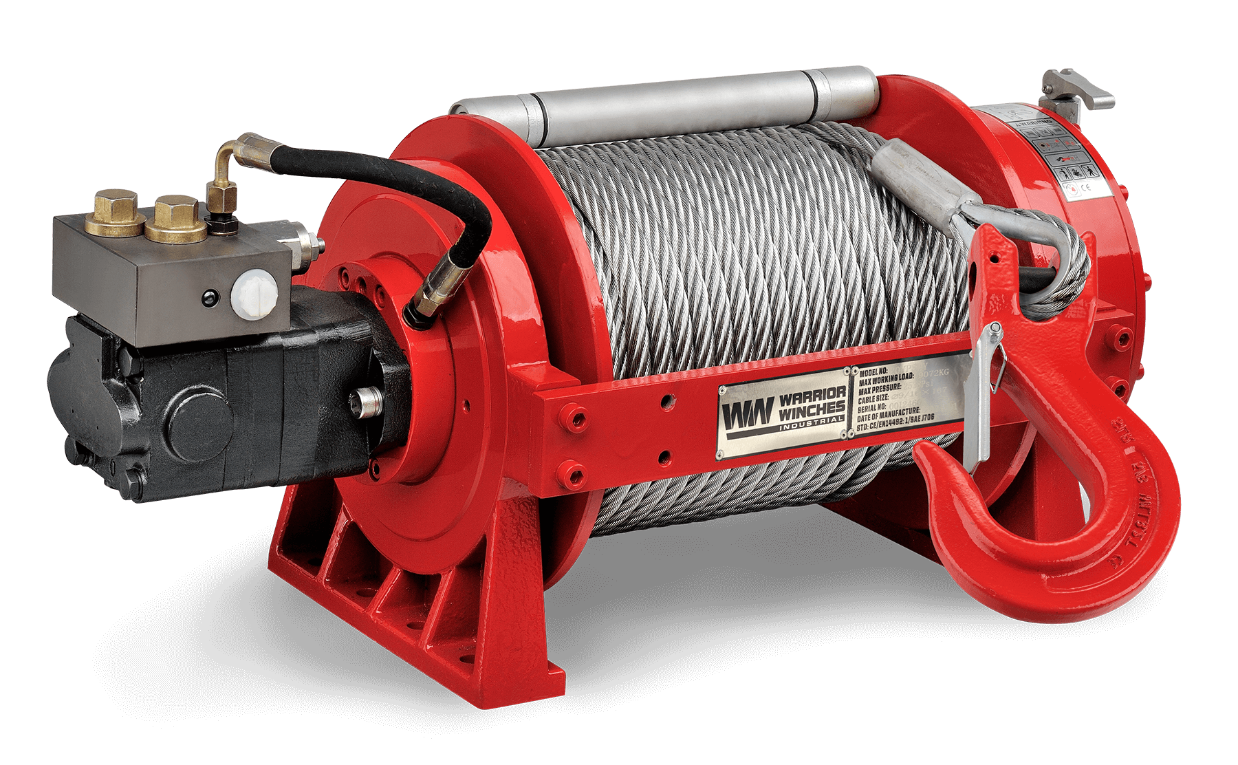 YP9 20,000lb hydraulic skid steer winch with steel rope and red heavy-duty frame