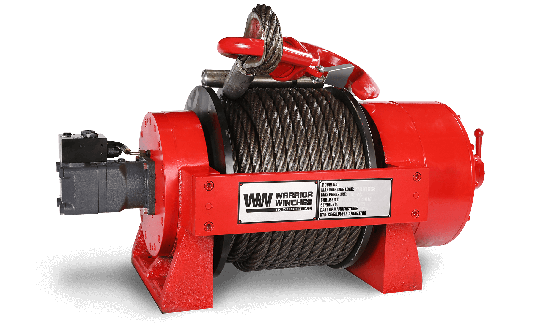 JR25 55,000lb industrial hydraulic winch with steel rope by Warrior Winches