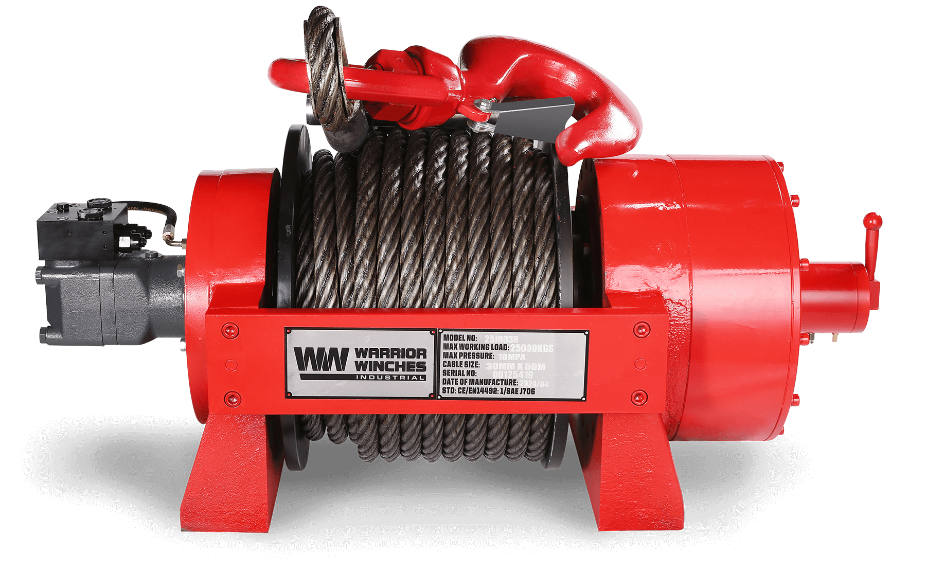 JR25 55,000 LB Hydraulic Winch - Heavy Duty Industrial Steel Rope