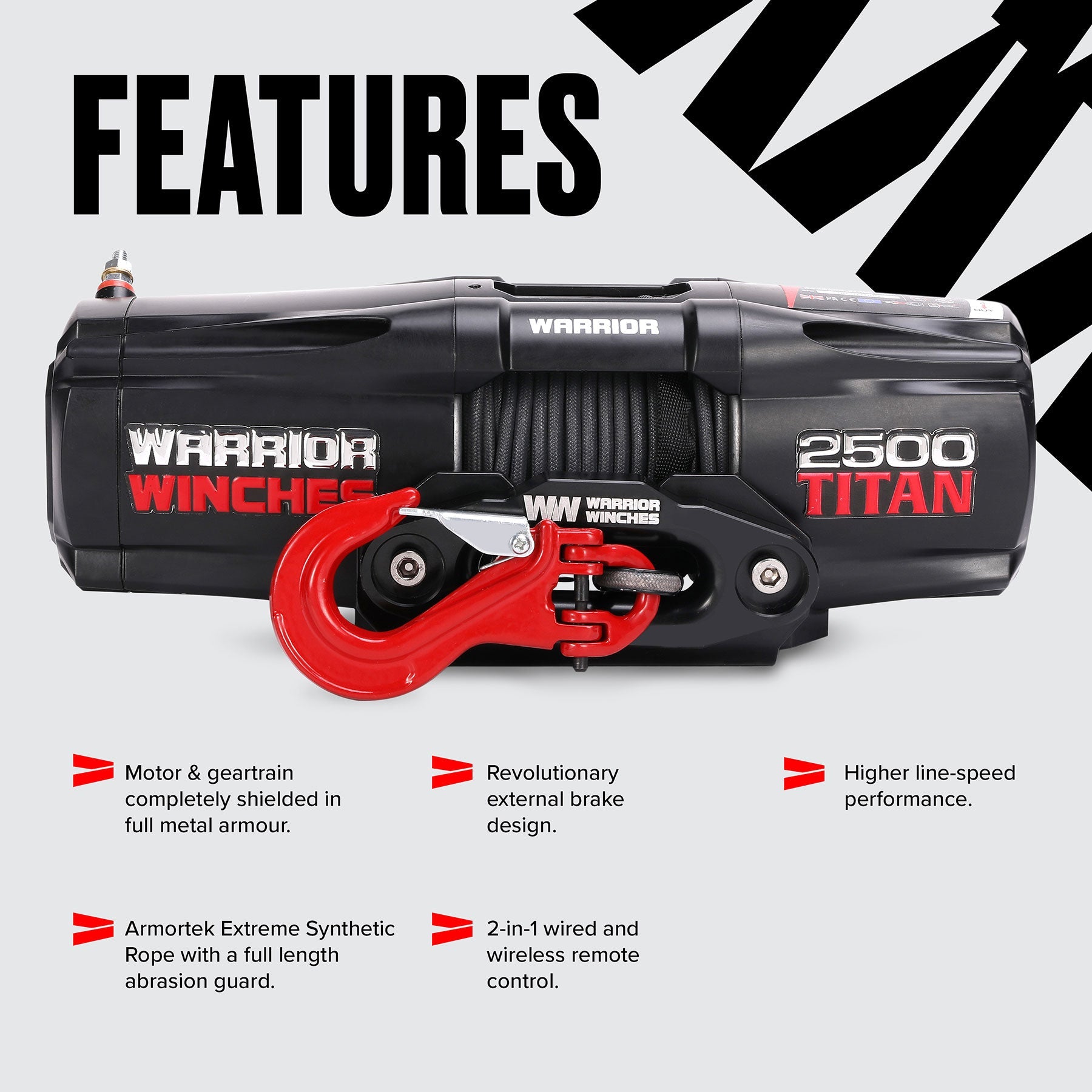 Titan 2,500lb 12v Electric Winch - Synthetic Rope