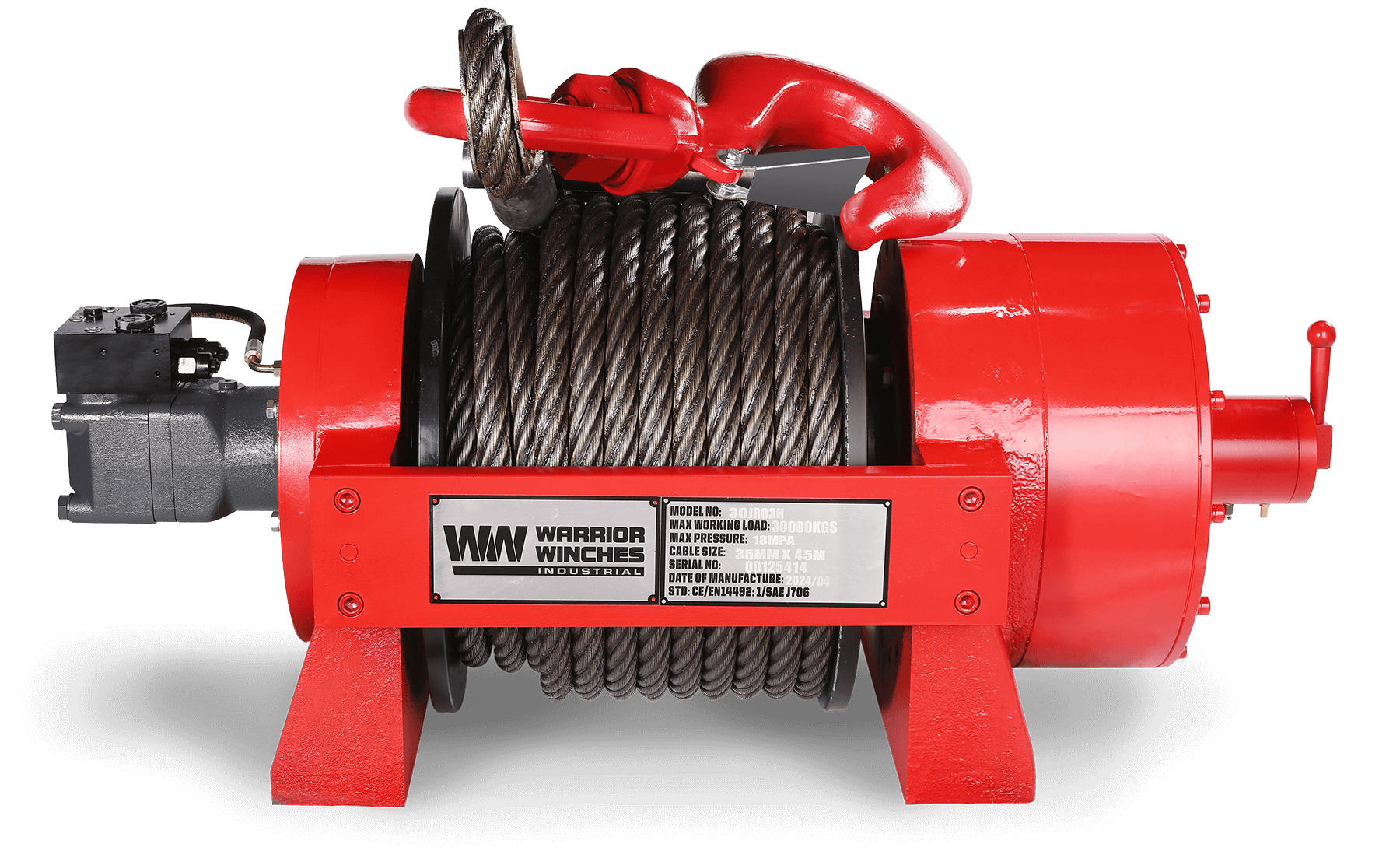JR30 66,000 LB Industrial Hydraulic Winch - Steel Rope | Heavy-Duty