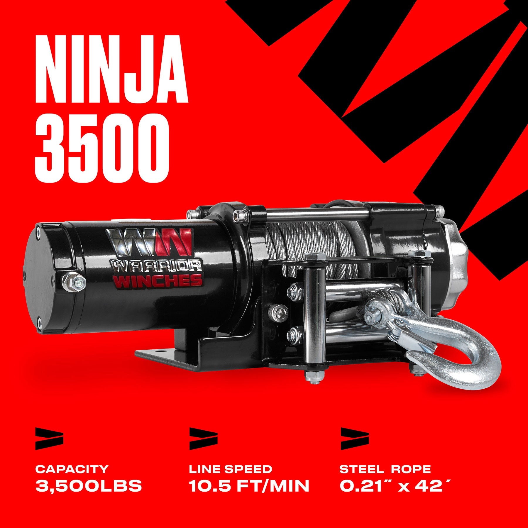 Ninja 3,500lb 12v Electric Winch - Steel Rope
