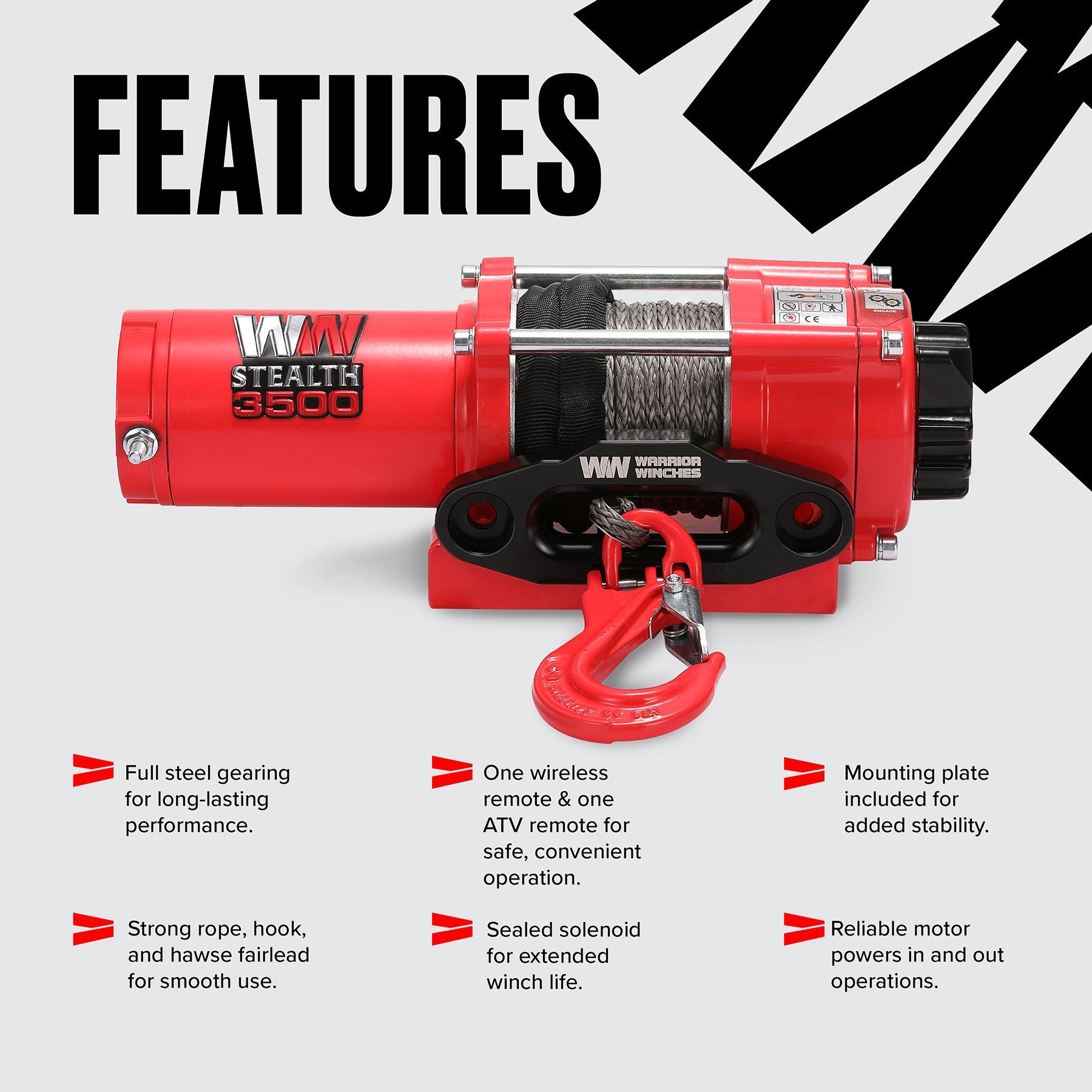 Stealth 3,500lb 12v Electric Winch - Synthetic Rope
