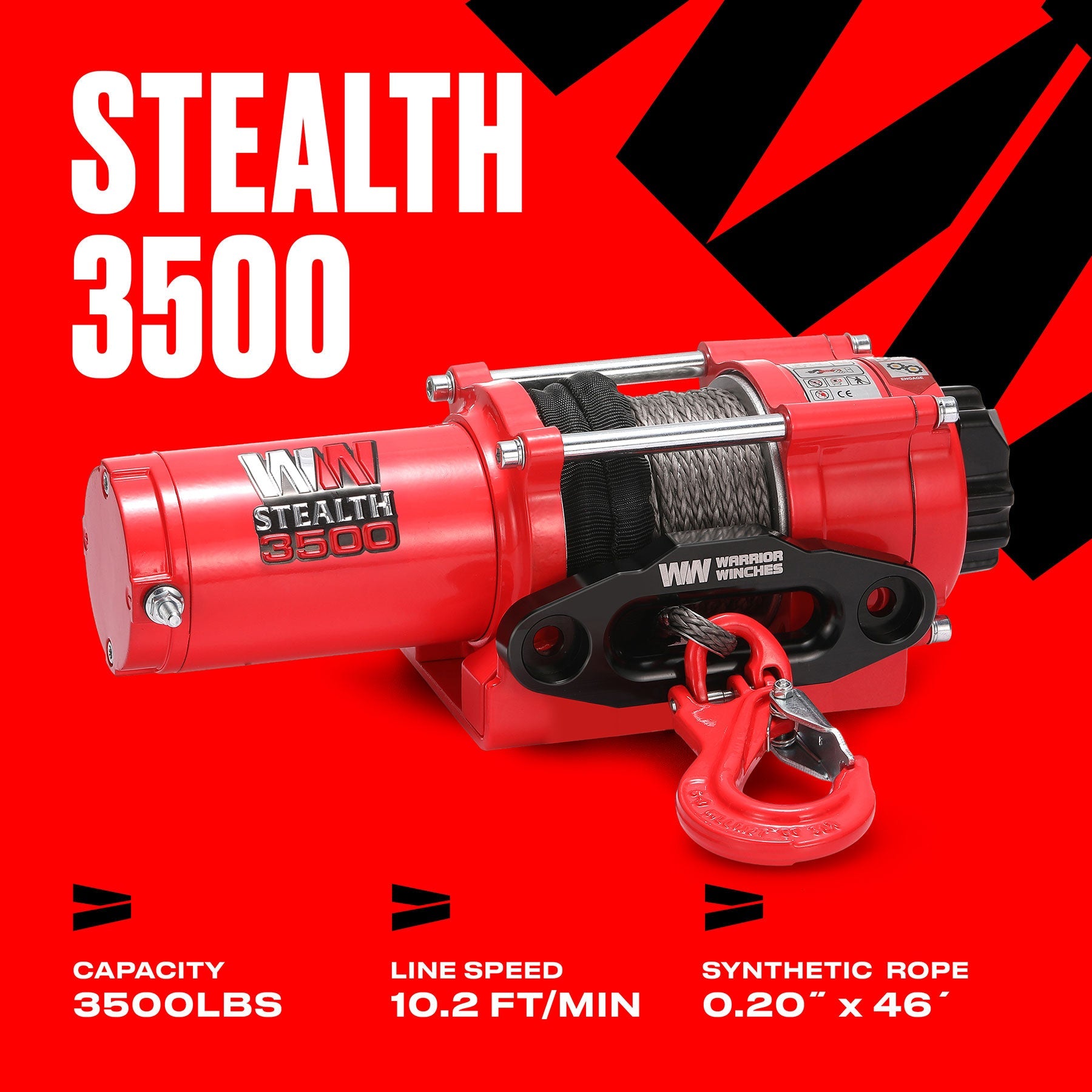 Stealth 3,500lb 12v Electric Winch - Synthetic Rope