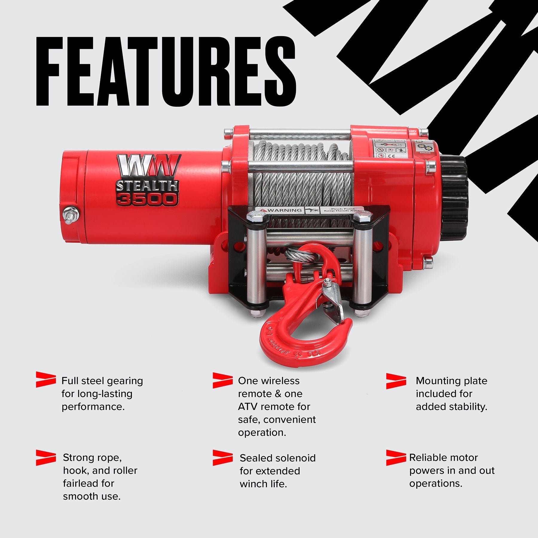 Stealth 3,500lb 12v Electric Winch - Steel Rope