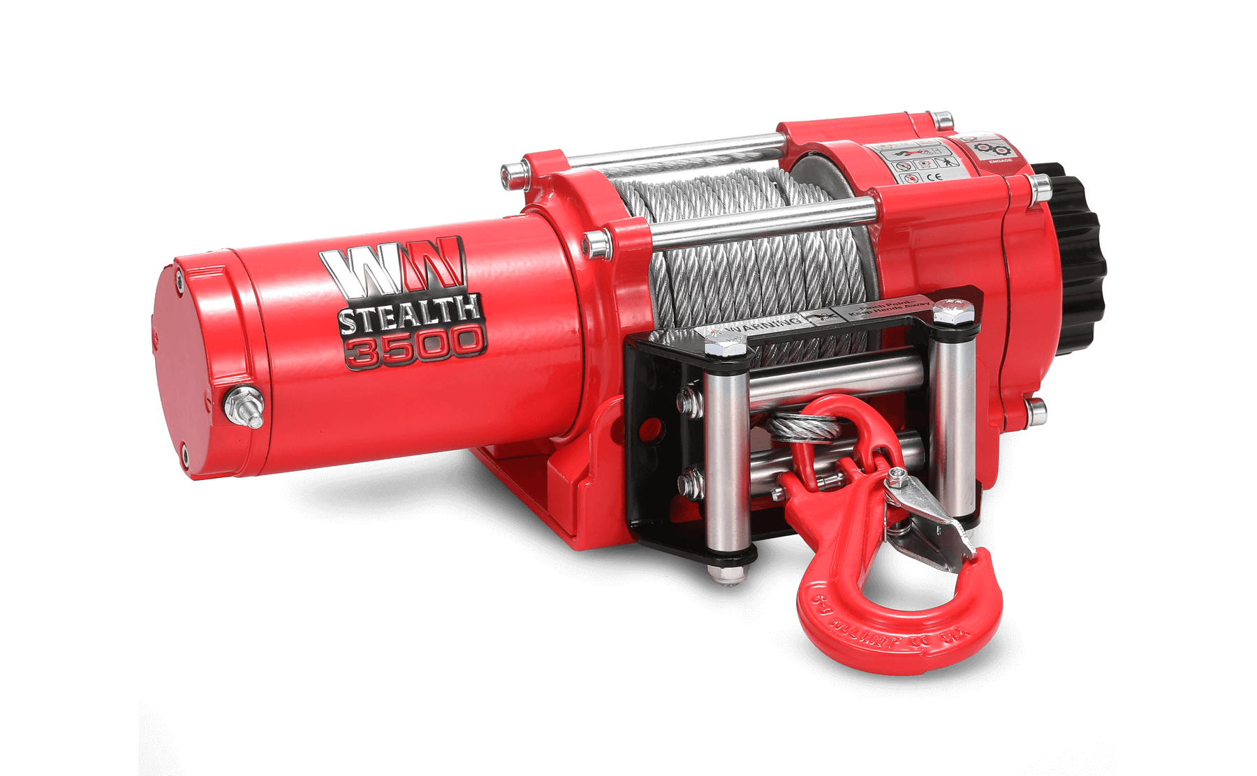 Stealth 3500lb 12v electric winch with steel rope and red hook for heavy-duty recovery tasks