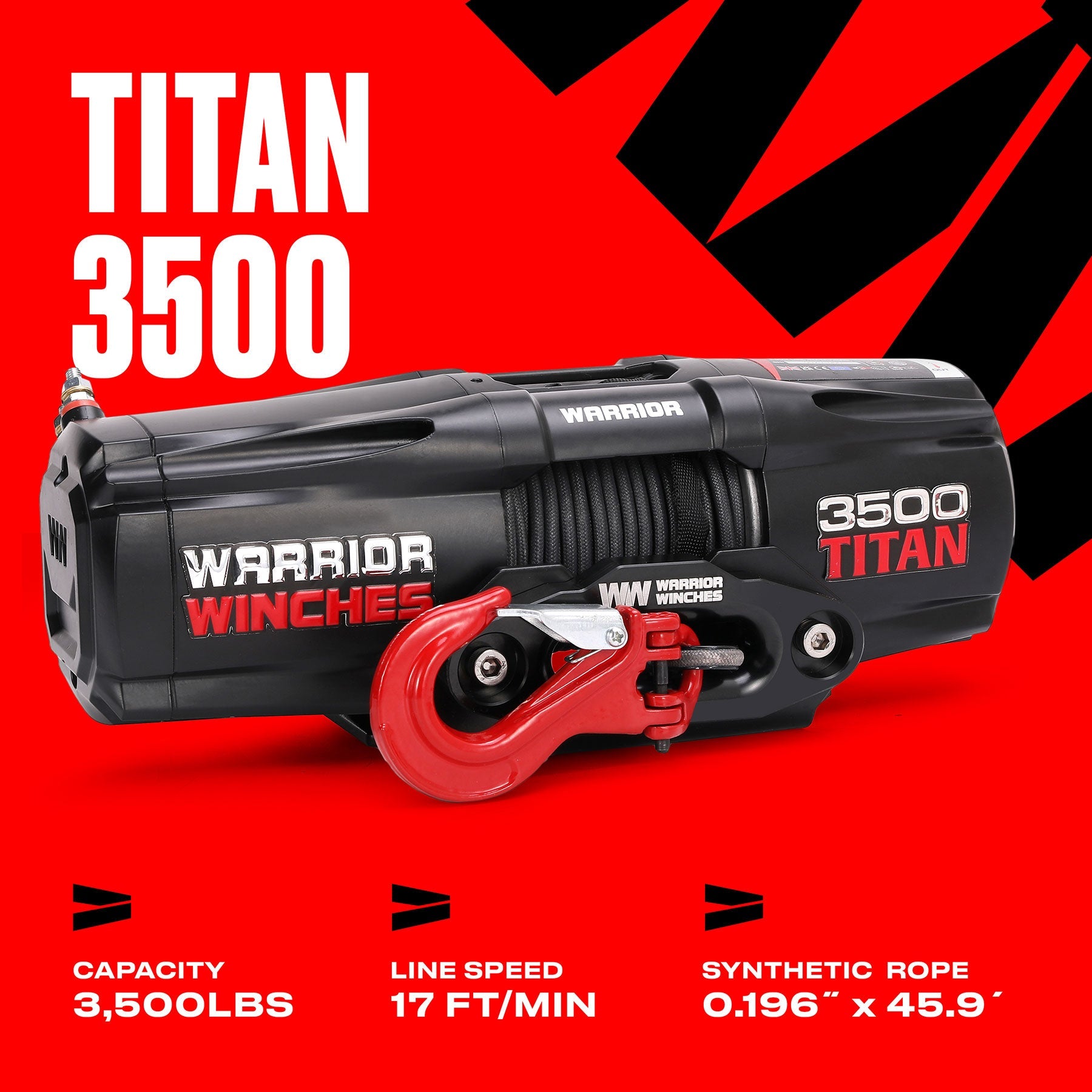 Titan 3,500lb 12v Electric Winch - Synthetic Rope