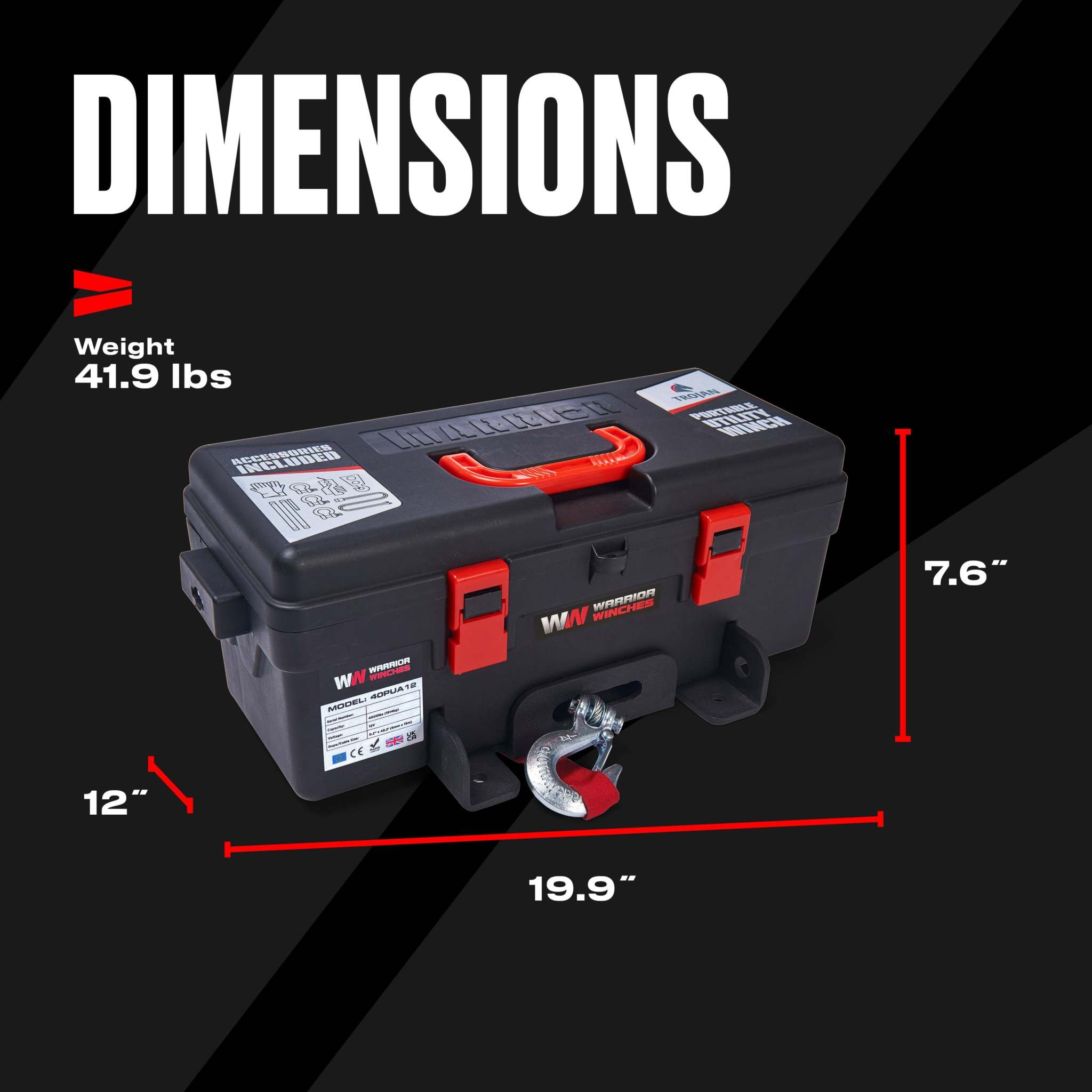 Trojan Portable Utility Winch - Heavy-Duty 4000 LB, 12V Winch