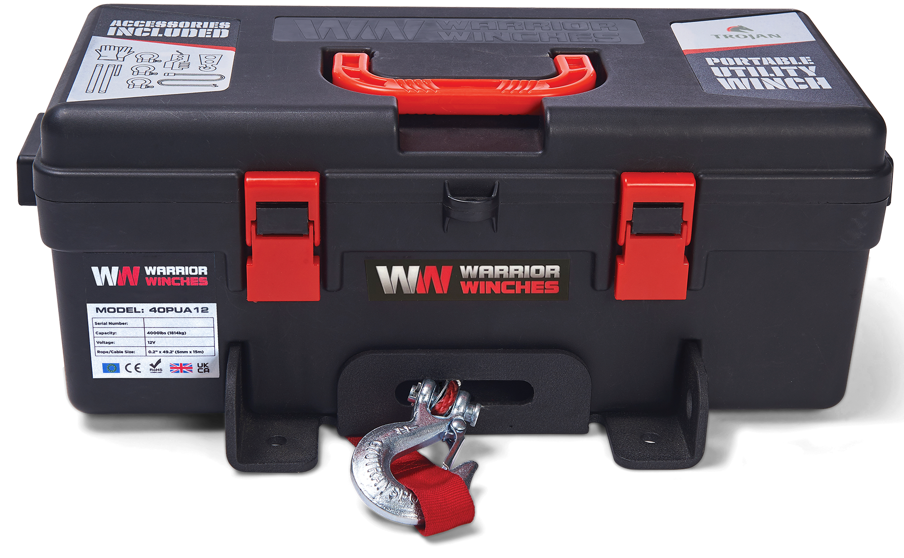 Trojan Portable Utility Winch - Heavy-Duty 4000 LB, 12V Winch