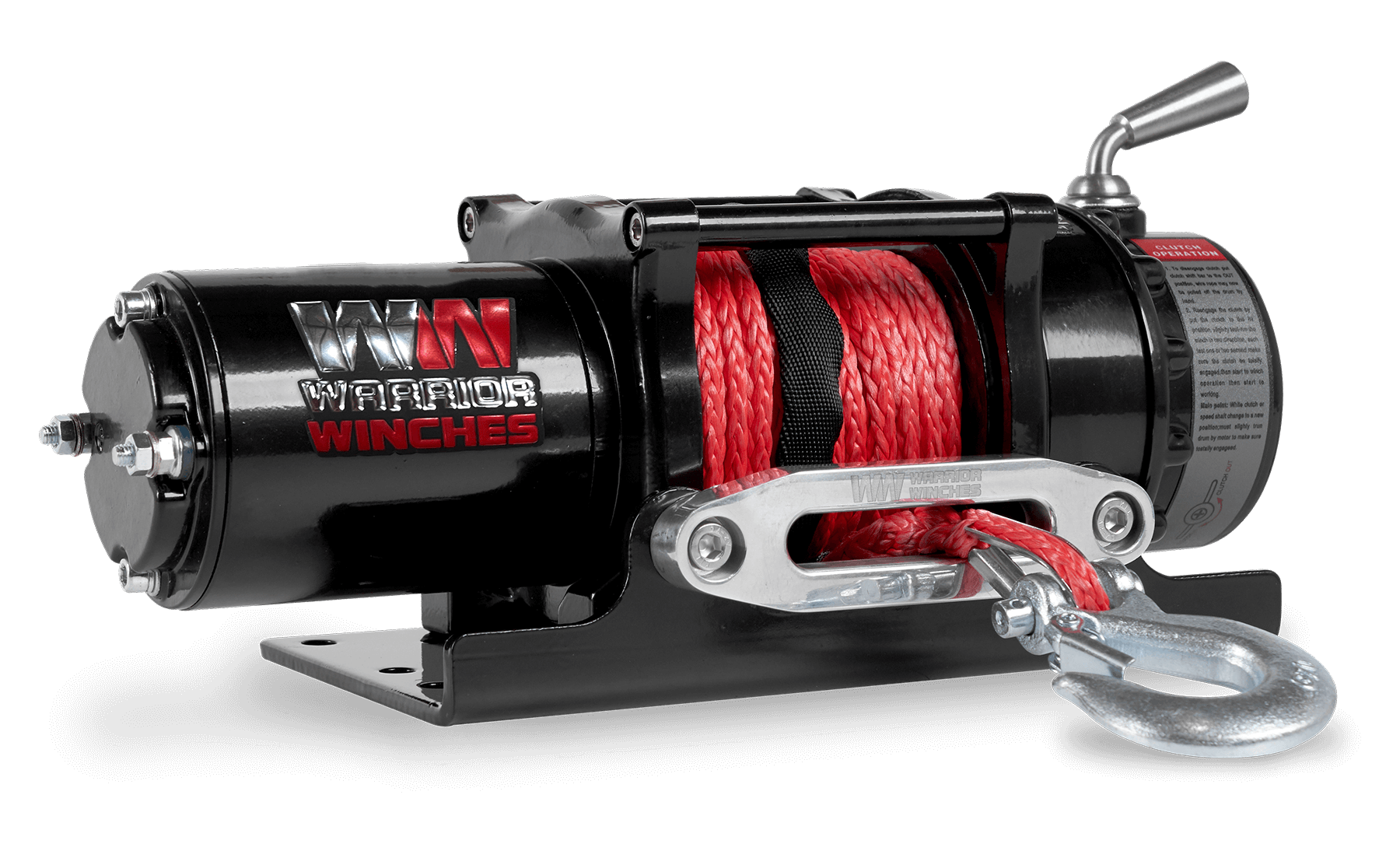 Ninja 4,500lb electric winch with synthetic rope, black steel body, and red cable designed for heavy-duty use