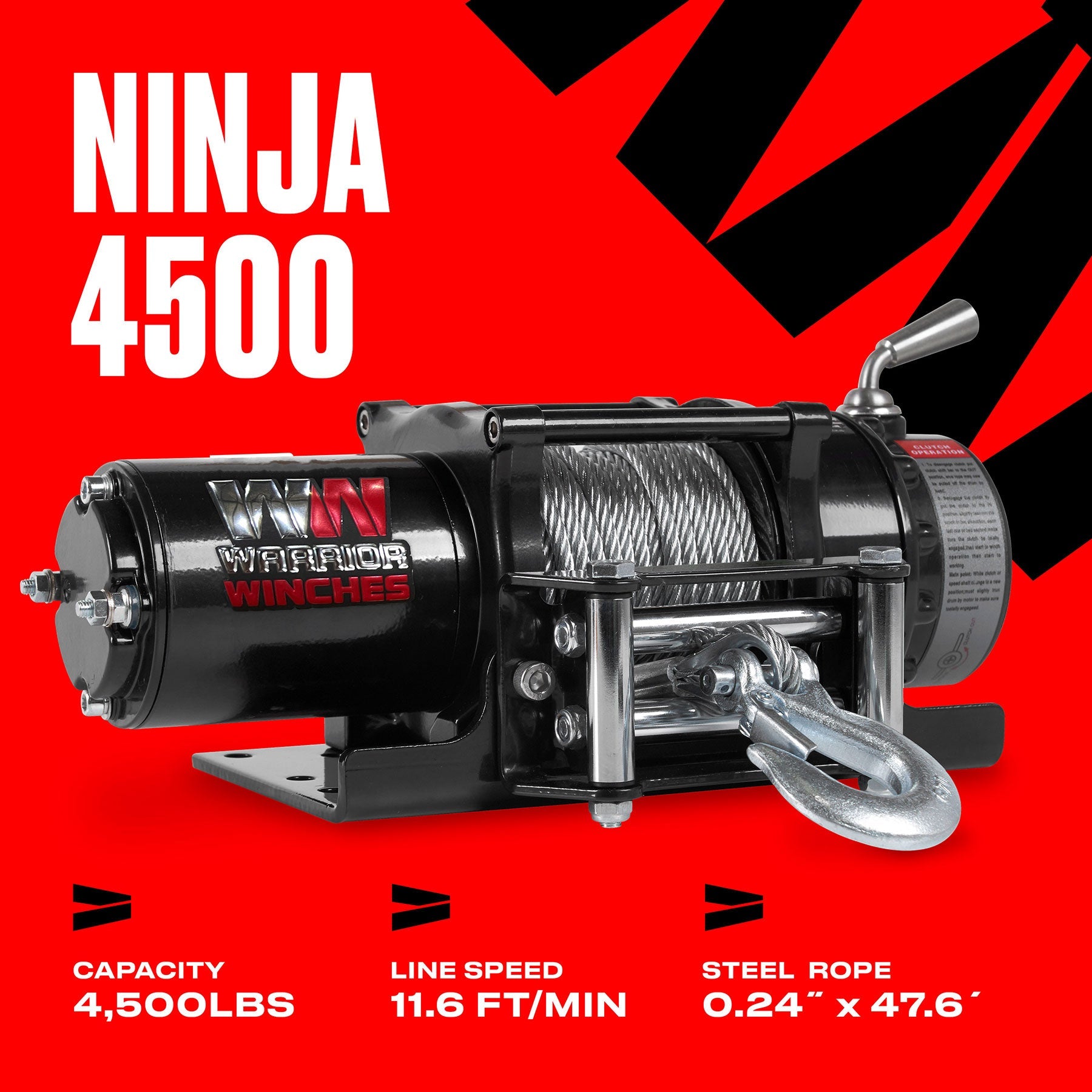 Ninja 4,500lb 12v Electric Winch - Steel Rope