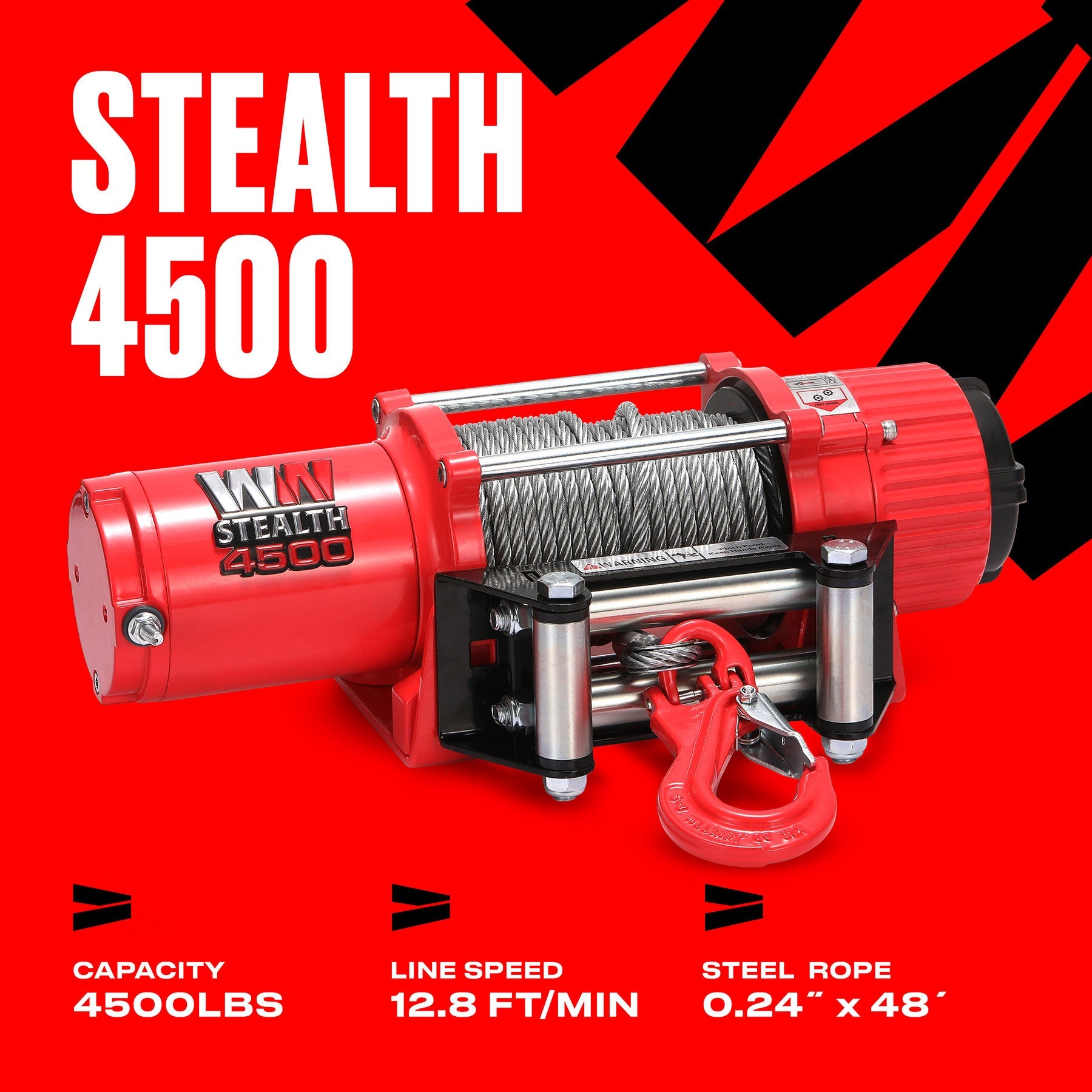 Stealth 4,500lb 12v Electric Winch - Steel Rope