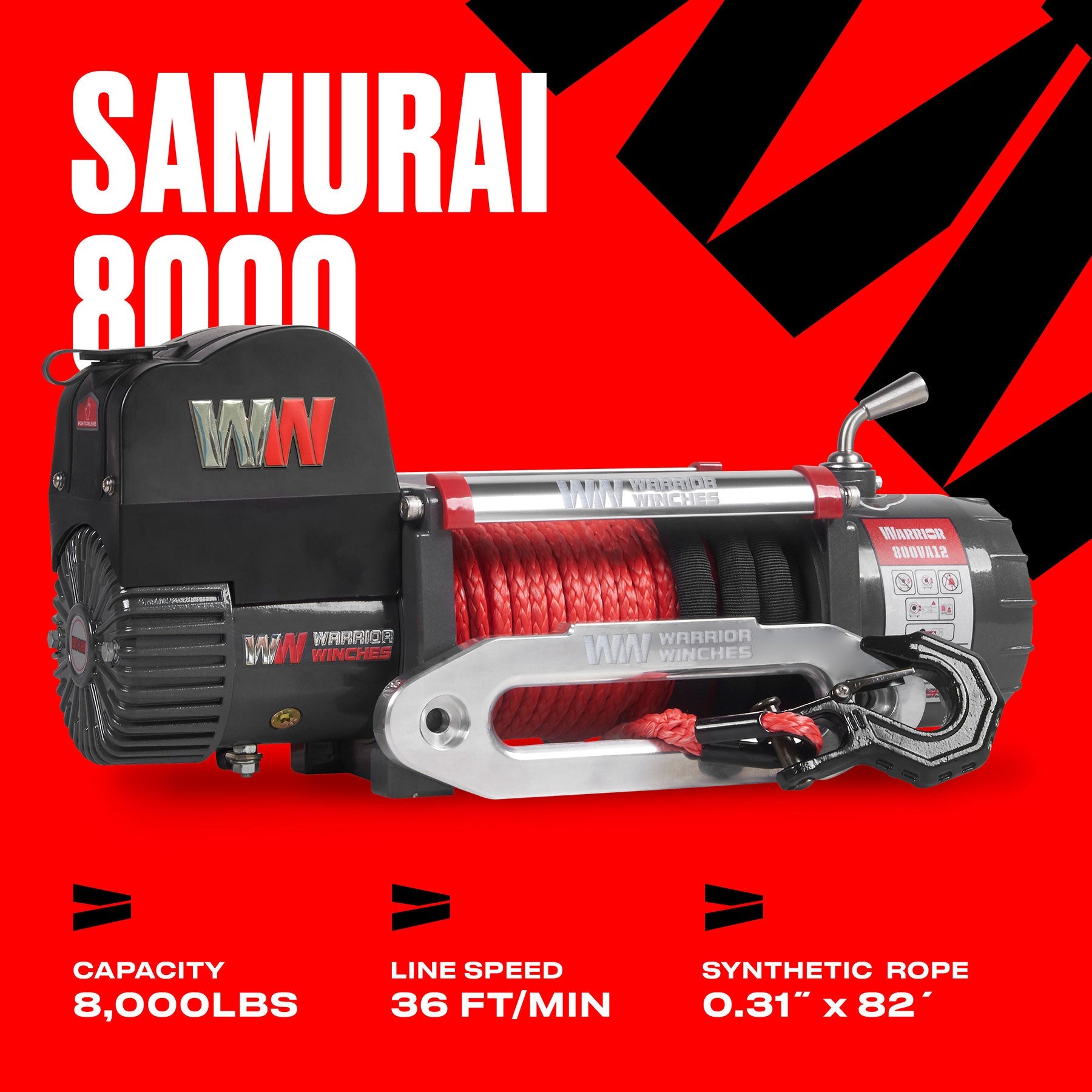 Samurai 8,000lb 12v Electric Winch - Synthetic Rope